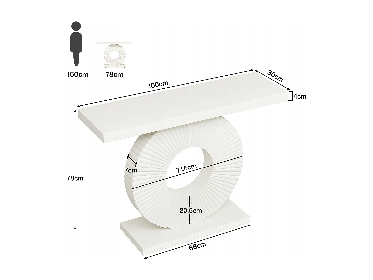 Table Console, Meuble d'Entrée avec Base Circulaire en Forme, Table d'Entrée de 100cm pour entrée Salon, Couloir, 100 x 30 x 79 cm, Blanc