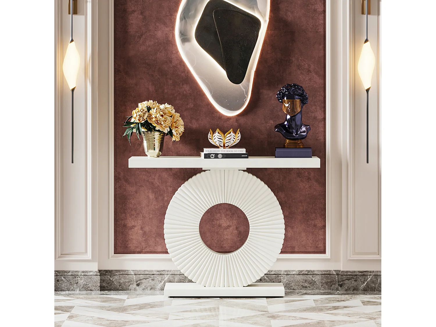 Table Console, Meuble d'Entrée avec Base Circulaire en Forme, Table d'Entrée de 100cm pour entrée Salon, Couloir, 100 x 30 x 79 cm, Blanc