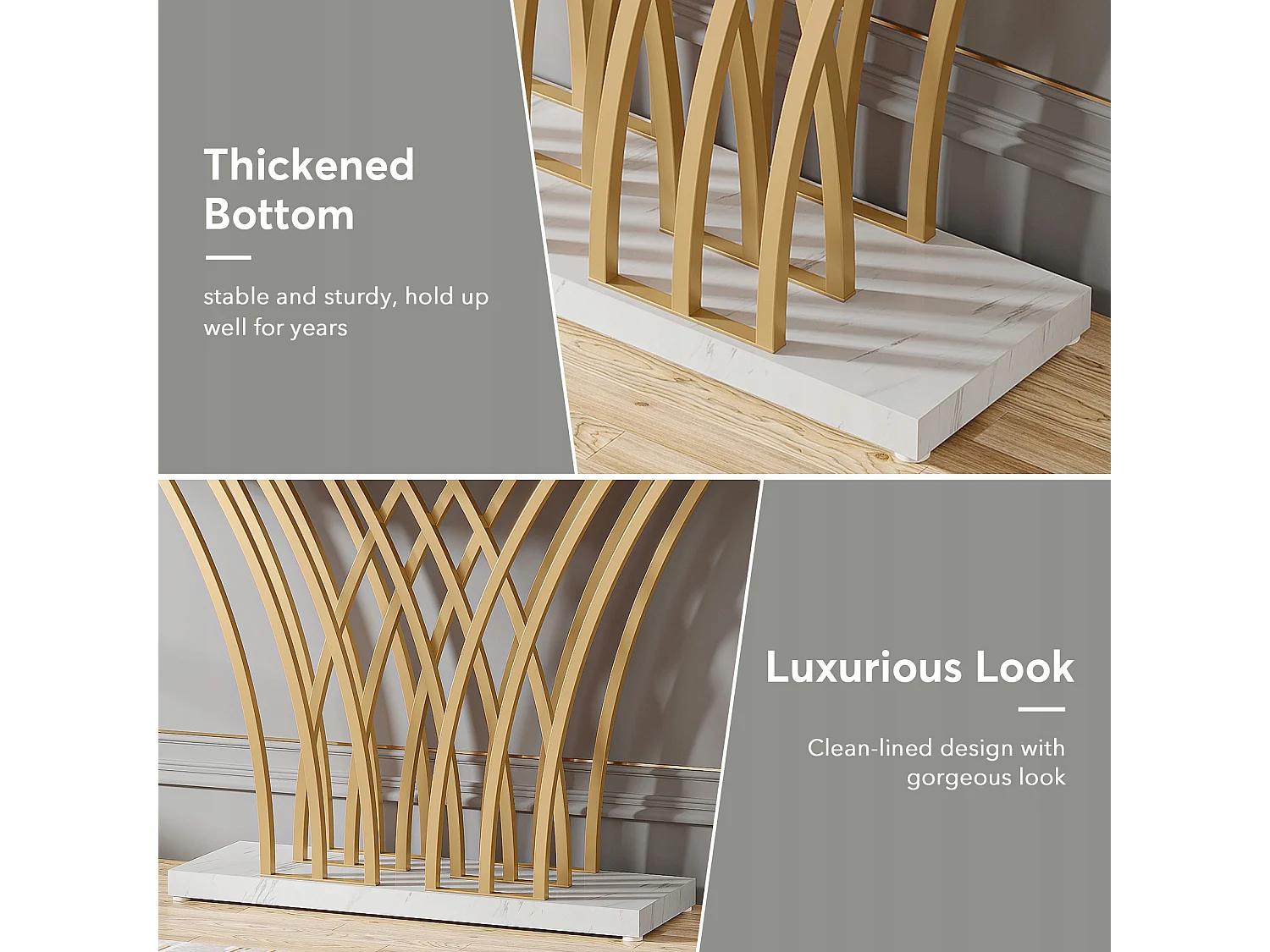 Table Console dorée - 150 x 29,5 x 80 cm - Moderne - avec Pied en métal en Forme de Grille - pour entrée, Couloir, entrée, Salon (Blanc)