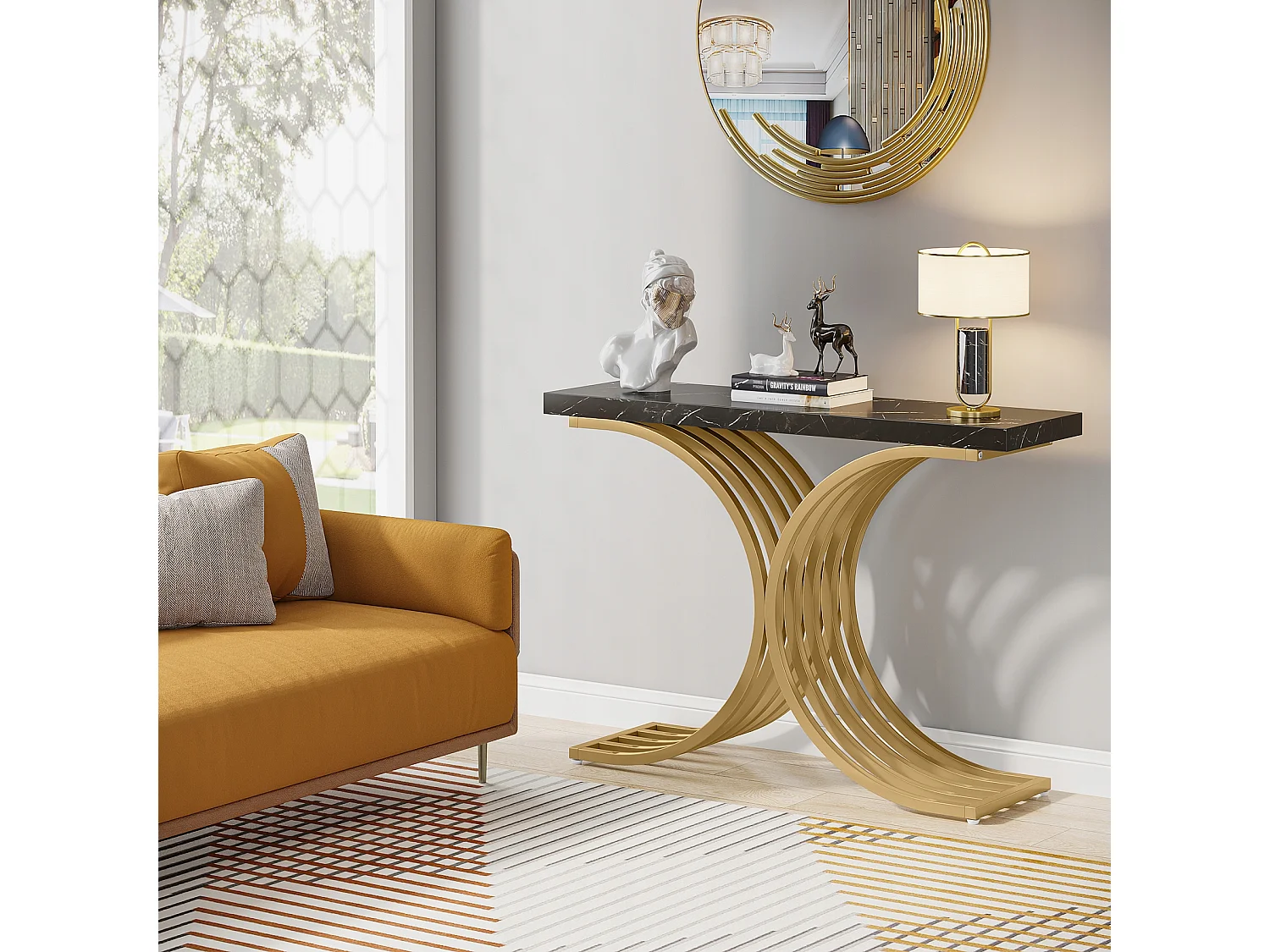 Console Meuble, Table Console Blanche Meuble, 100 x 30 x 80 cm Petite Table de Présentation (Noir)