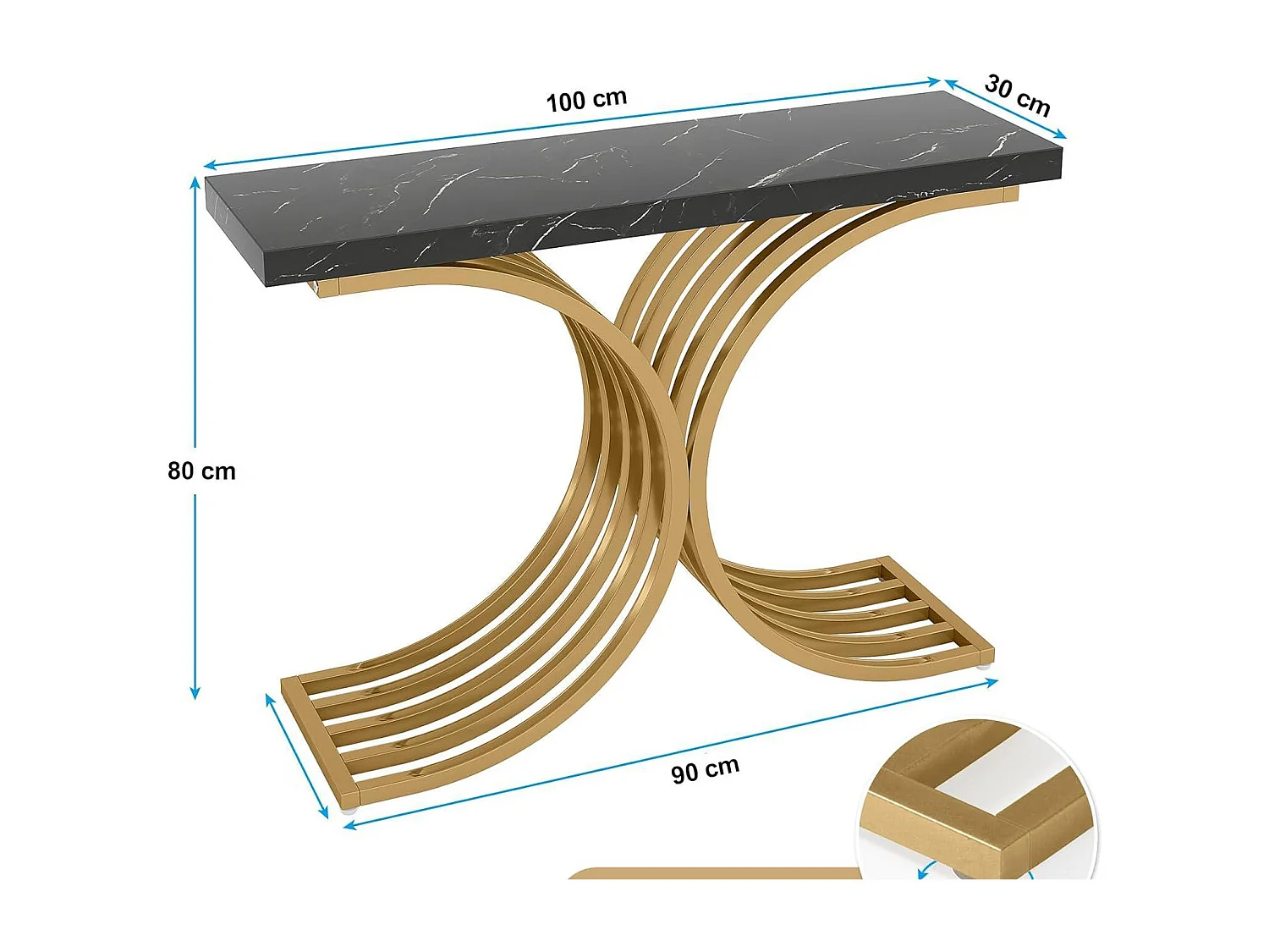 Console Meuble, Table Console Blanche Meuble, 100 x 30 x 80 cm Petite Table de Présentation (Noir)
