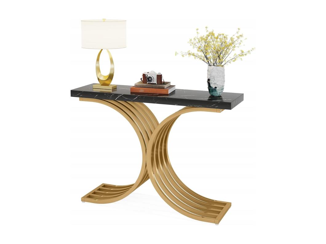 Tribesigns Consoletafel, Witte Consoletafel, 100 x 30 x 80 cm Kleine Displaytafel, Gouden Bijzettafel voor Hal, Entree, Woonkamer (Zwart)