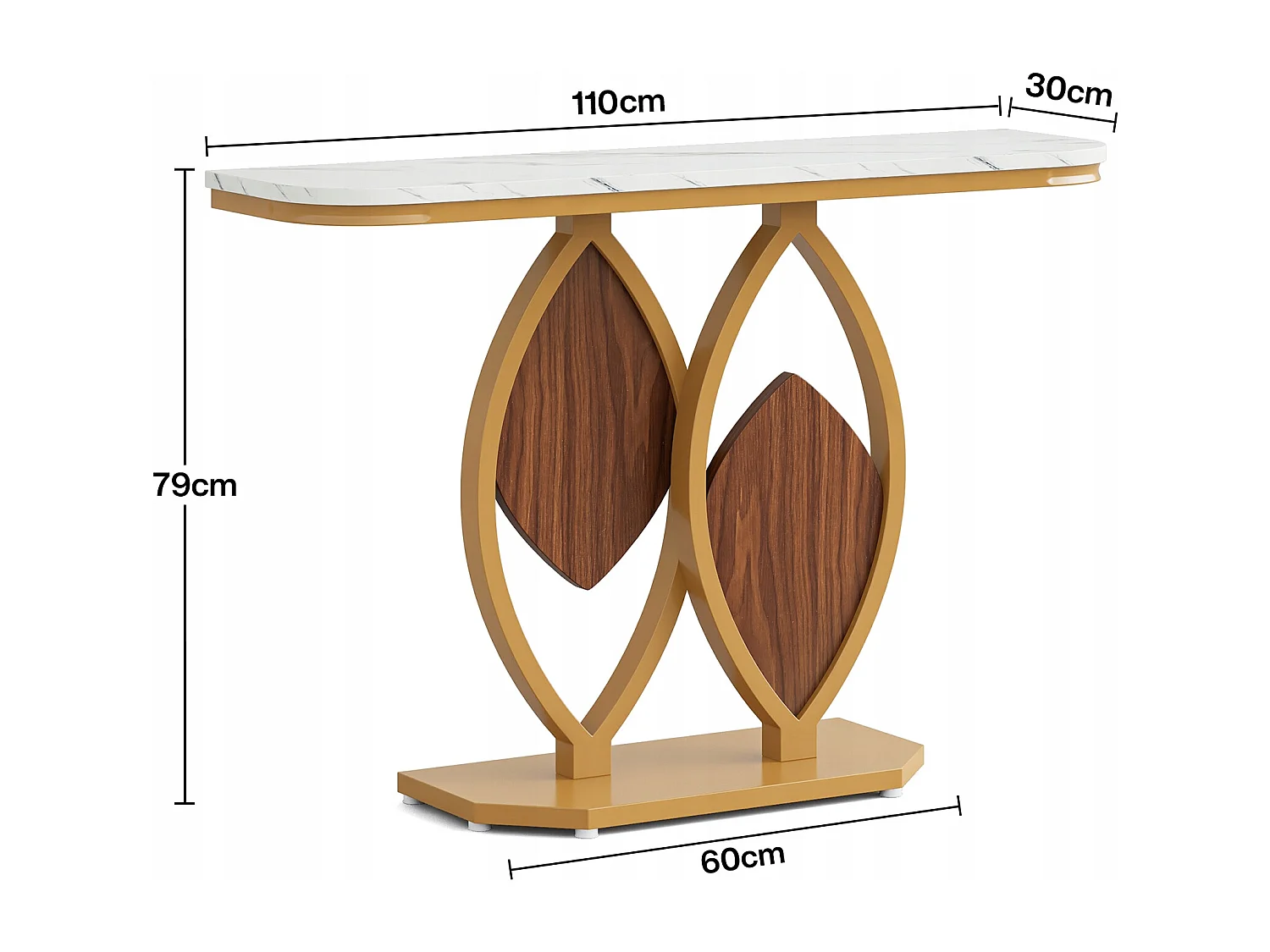Table Console étroite, Meuble d'Entrée en Faux Marbre,Table d'entrée Scandinave avec Pieds en métal doré en Forme de 2 pétales