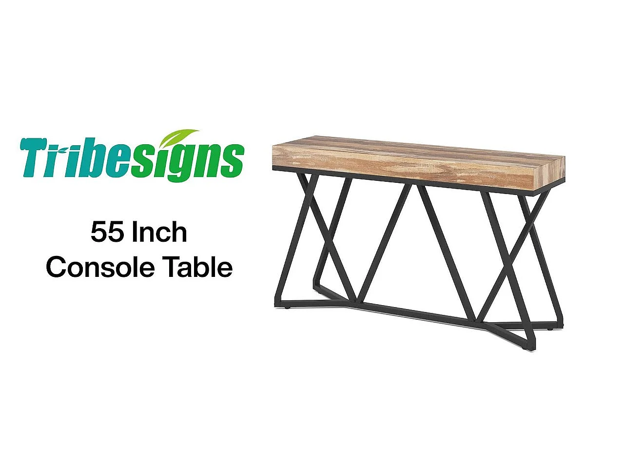 Table Console de 140cm, Table d'entrée en Bois avec Base en métal Unique, Table Basse, Table de Foyer, Table d'accentuation Industrielle