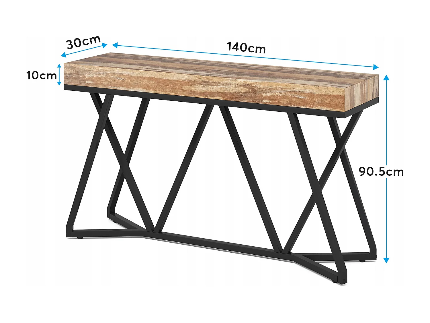 Table Console de 140cm, Table d'entrée en Bois avec Base en métal Unique, Table Basse, Table de Foyer, Table d'accentuation Industrielle