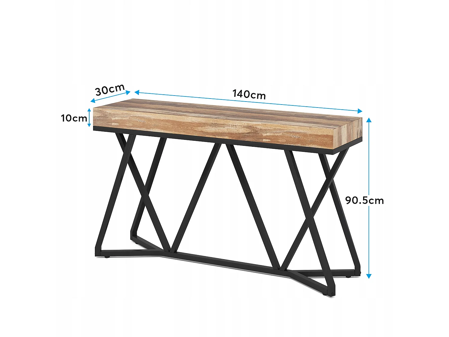 Table Console de 140cm, Table d'entrée en Bois avec Base en métal Unique, Table Basse, Table de Foyer, Table d'accentuation Industrielle