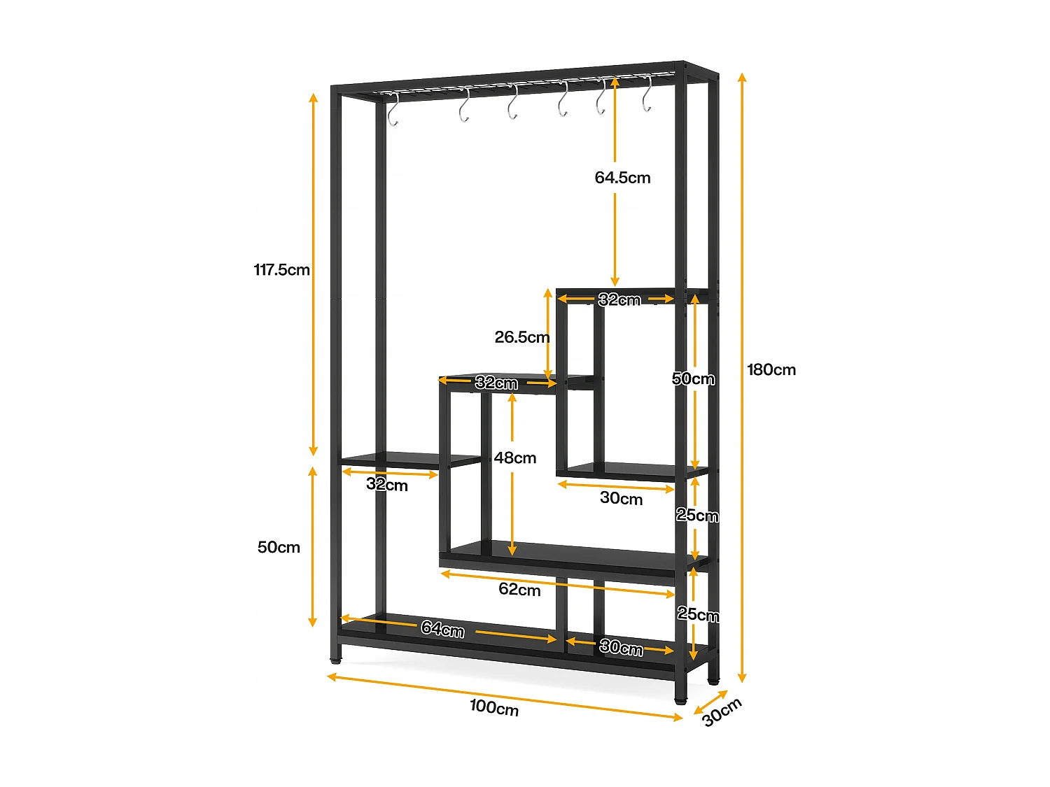 Tribesigns 5-laags plantenstandaard voor binnen - 71,8" grote metalen plantenplank met 10 S-haken hangende plantenbakorganizer - multifunctionele plantenstandaard voor binnen, tuin, balkon, woonkamer - zwart