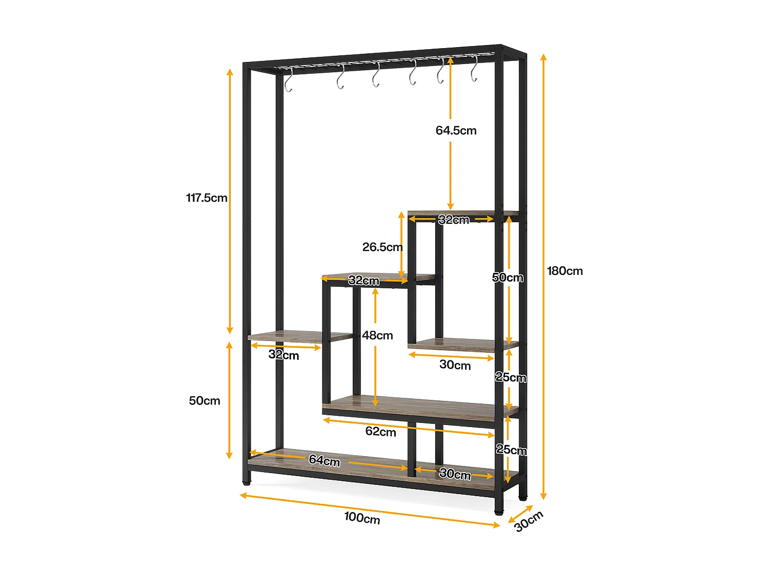 Tribesigns 5-laags plantenstandaard voor binnen - 71,8" metalen plantenplank met 10 S-haken hangende plantenbak voor binnen, tuin, balkon, woonkamer - zwart en grijs
