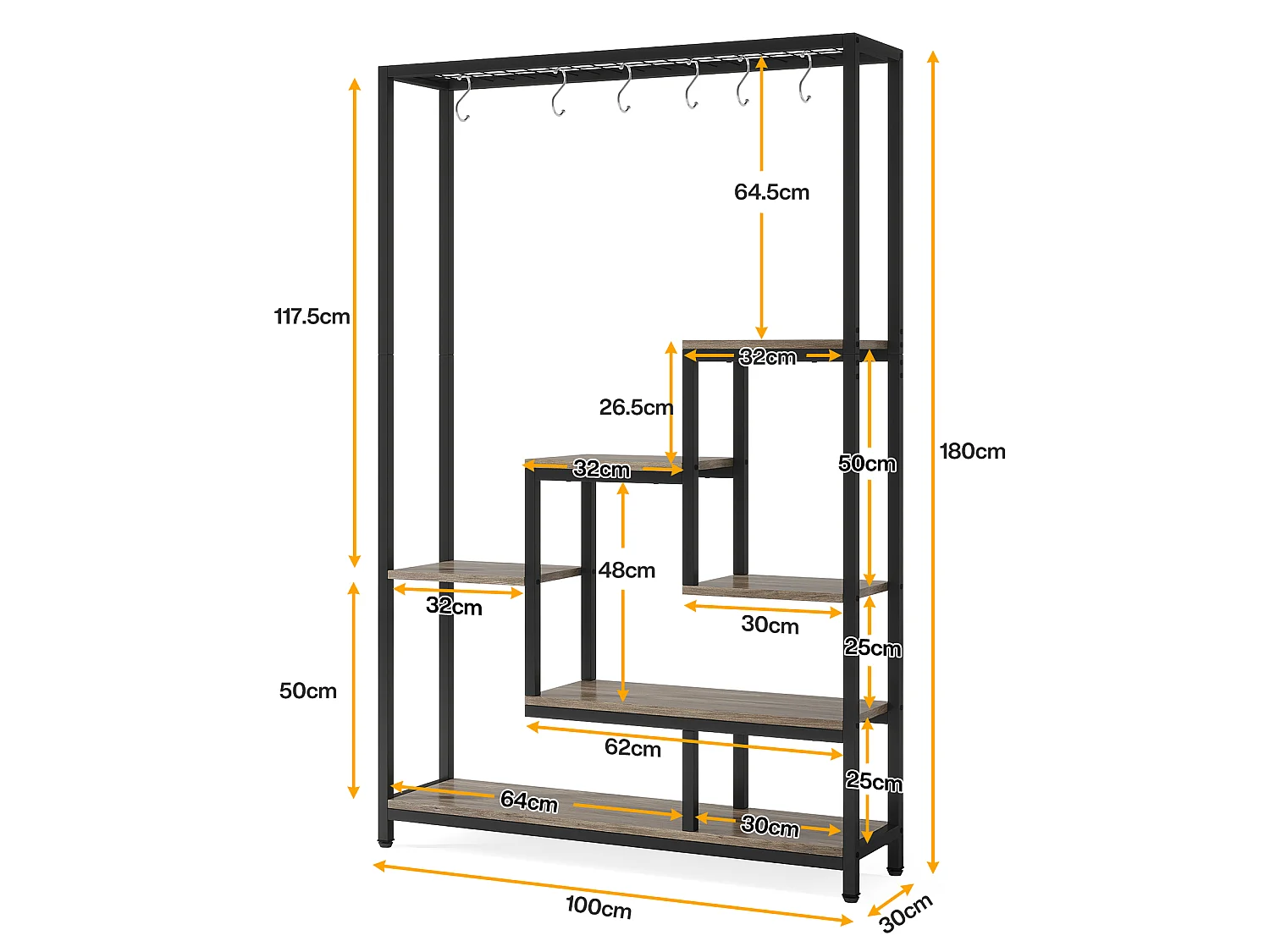 Tribesigns 5-laags plantenstandaard voor binnen - 71,8" metalen plantenplank met 10 S-haken hangende plantenbak voor binnen, tuin, balkon, woonkamer - zwart en grijs