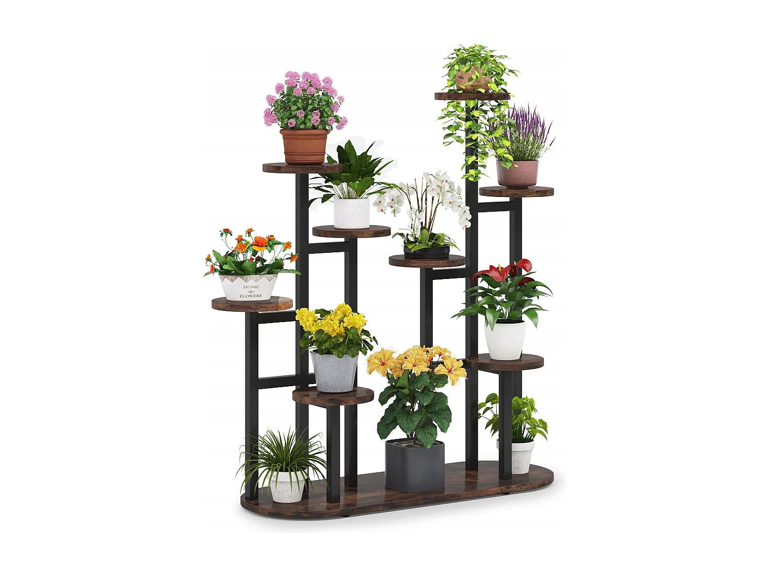 Multi-Tier Indoor Plantenstandaard voor 11 Bloempotten, Opbergrek voor Tuin, Balkon, Woonkamer, Rustiek Bruin