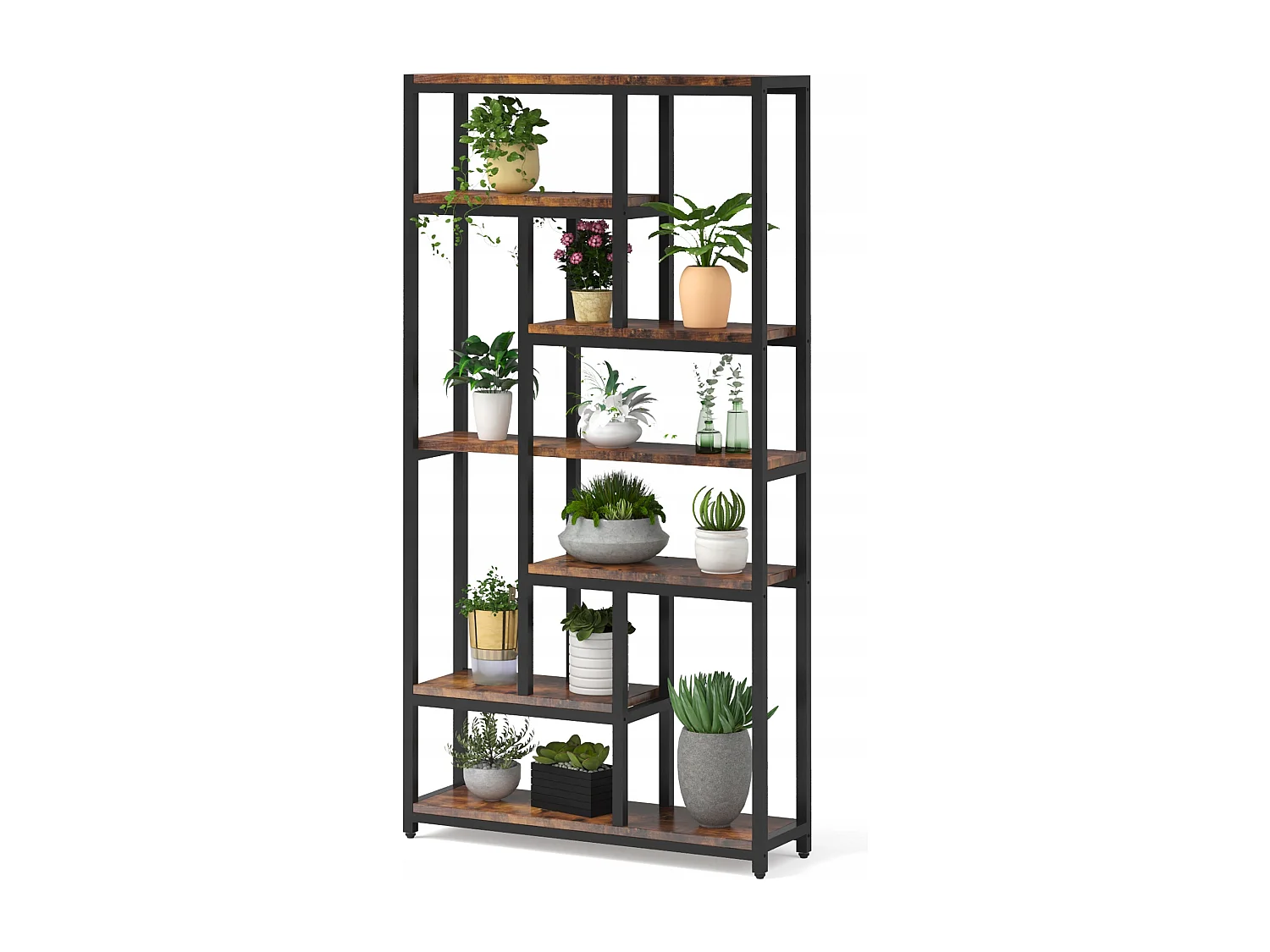 Tribesigns 7-laags boekenkast met stalen frame - Vrijstaande boekenkast voor woonkamer, open keuken - Opbergplank voor kantoor, slaapkamer, keuken - 200 x 100 x 30 cm - Bruin