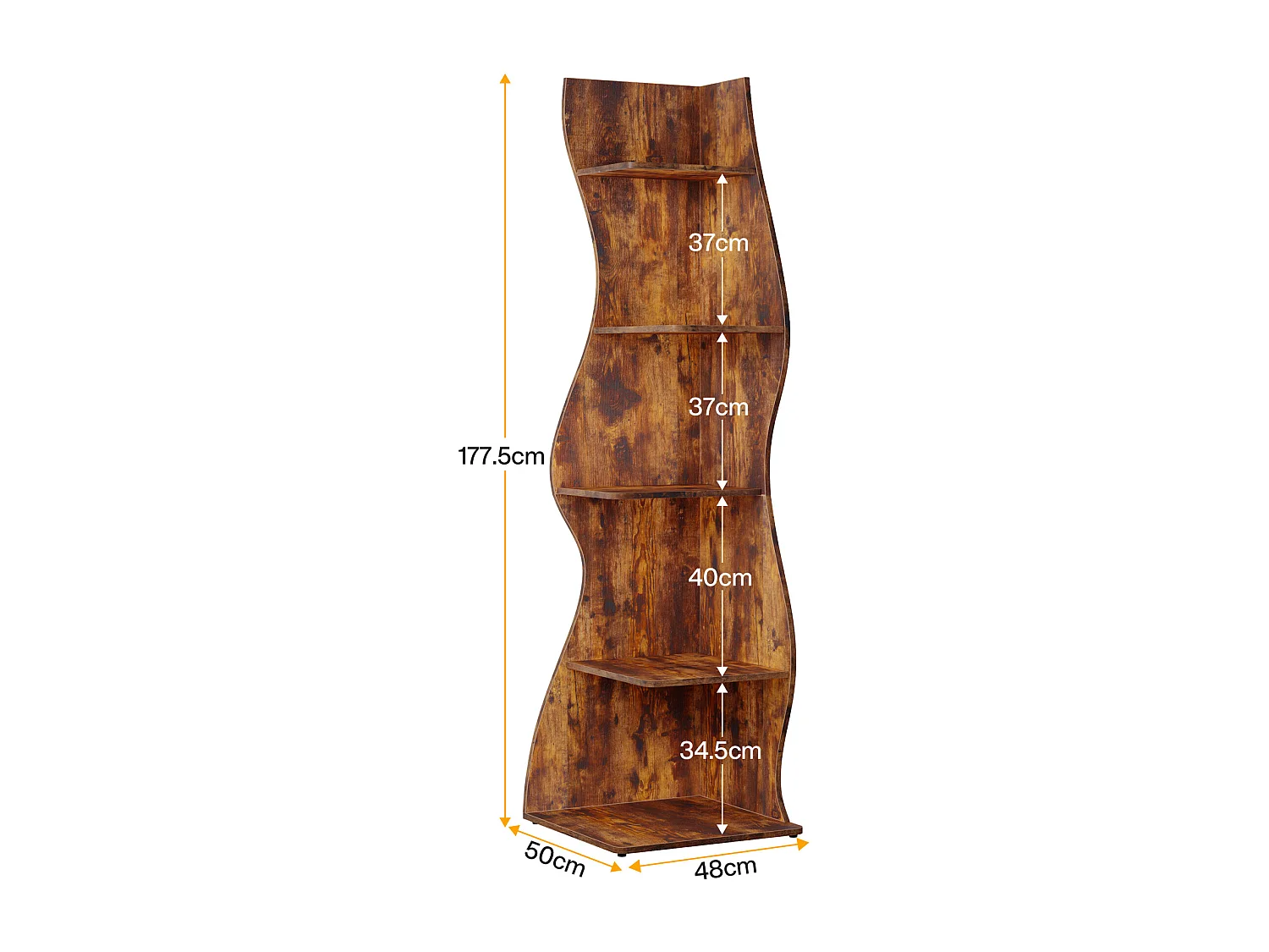 Étagère d'angle Moderne à 5 Niveaux, Petite Bibliothèque d'angle élégante, Support de Plante unité d'organisation avec Forme Unique, Marron