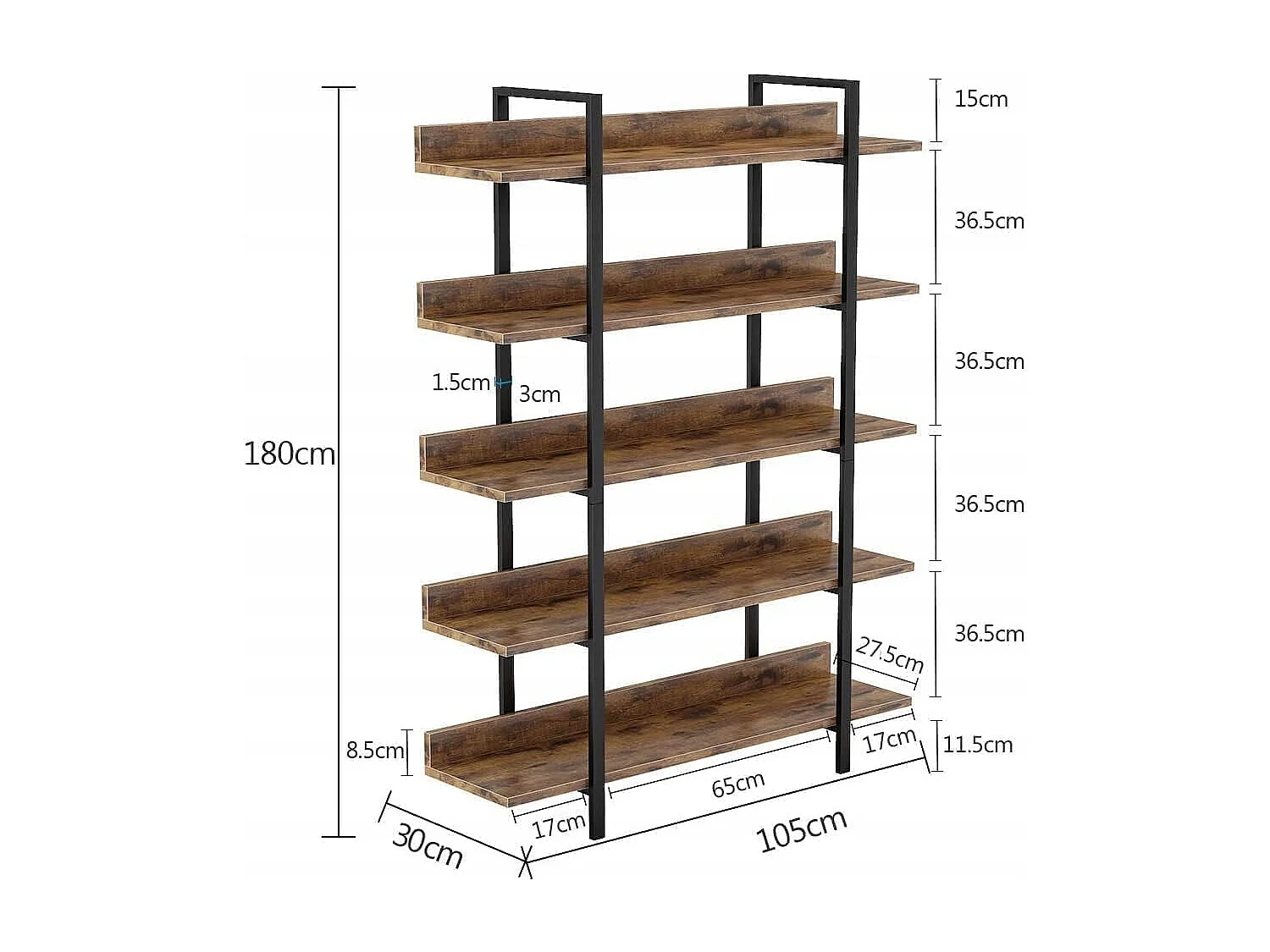 Libreria vintage a 5 ripiani - Grande scaffale portaoggetti con foglio guida per soggiorno, scaffale per piante, scaffale per cucina