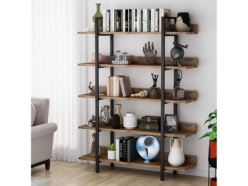 Bibliothèque Vintage à 5 Niveaux - Grande étagère de Rangement avec tôle de Guidage pour Le Salon, comme étagère pour Plantes, étagère de Cuisine