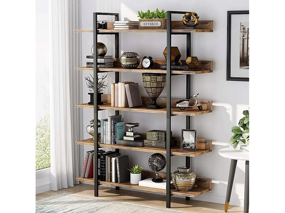 Bibliothèque Vintage à 5 Niveaux - Grande étagère de Rangement avec tôle de Guidage pour Le Salon, comme étagère pour Plantes, étagère de Cuisine