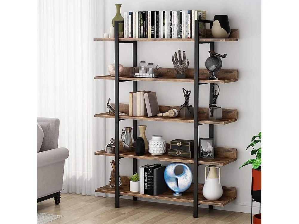 Bibliothèque Vintage à 5 Niveaux - Grande étagère de Rangement avec tôle de Guidage pour Le Salon, comme étagère pour Plantes, étagère de Cuisine