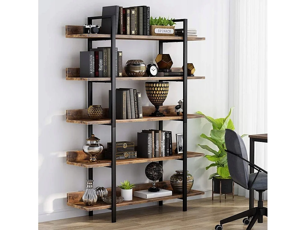 Bibliothèque Vintage à 5 Niveaux - Grande étagère de Rangement avec tôle de Guidage pour Le Salon, comme étagère pour Plantes, étagère de Cuisine