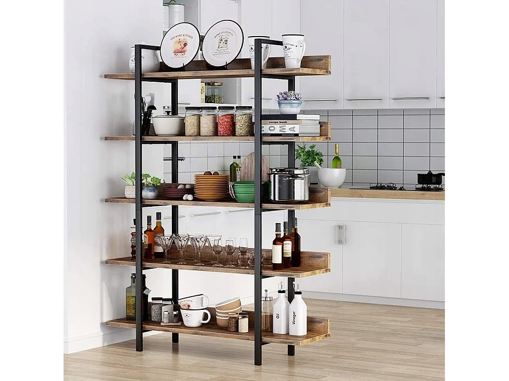 Bibliothèque Vintage à 5 Niveaux - Grande étagère de Rangement avec tôle de Guidage pour Le Salon, comme étagère pour Plantes, étagère de Cuisine