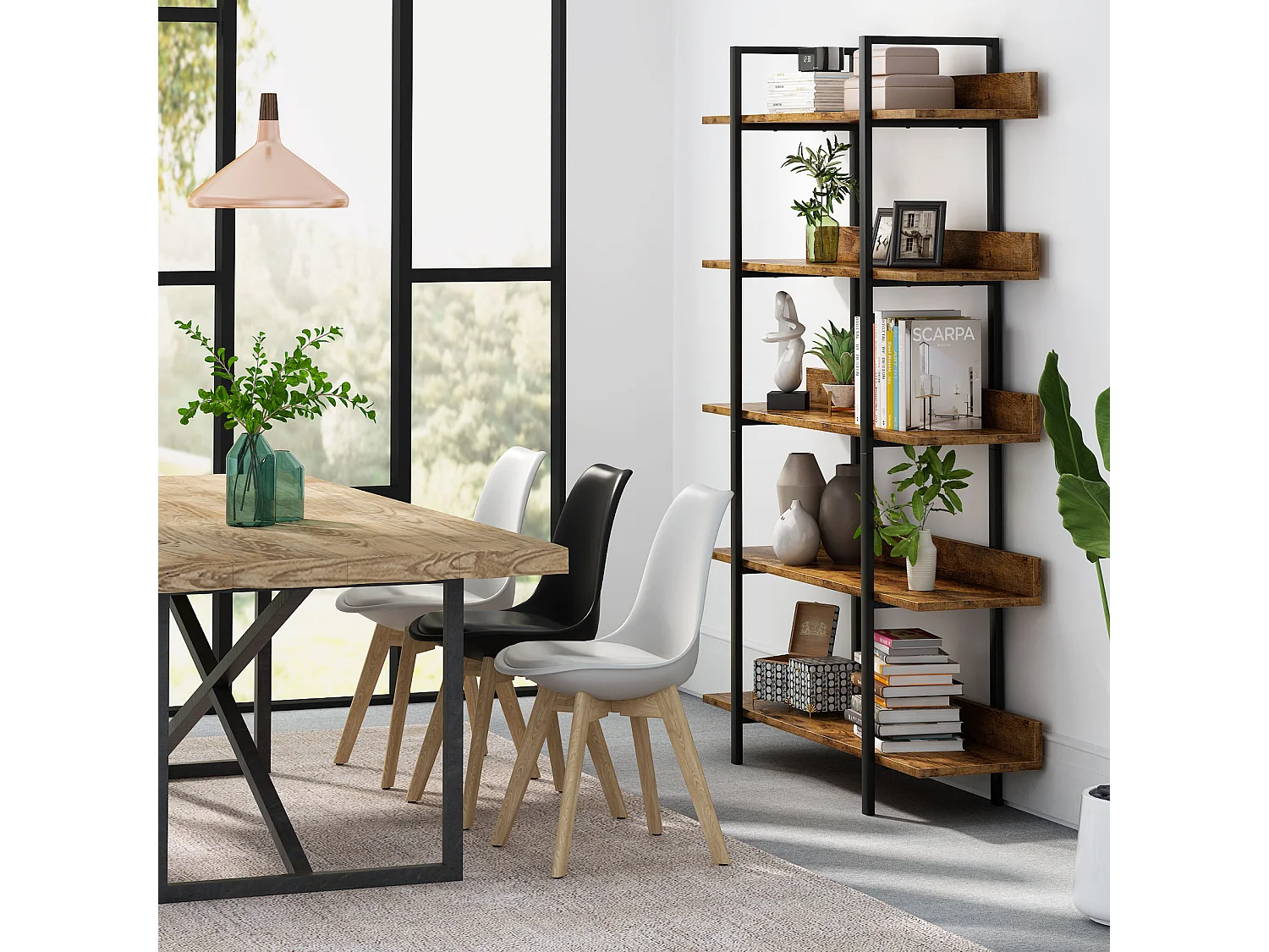 Bibliothèque Vintage à 5 Niveaux - Grande étagère de Rangement avec tôle de Guidage pour Le Salon, comme étagère pour Plantes, étagère de Cuisine