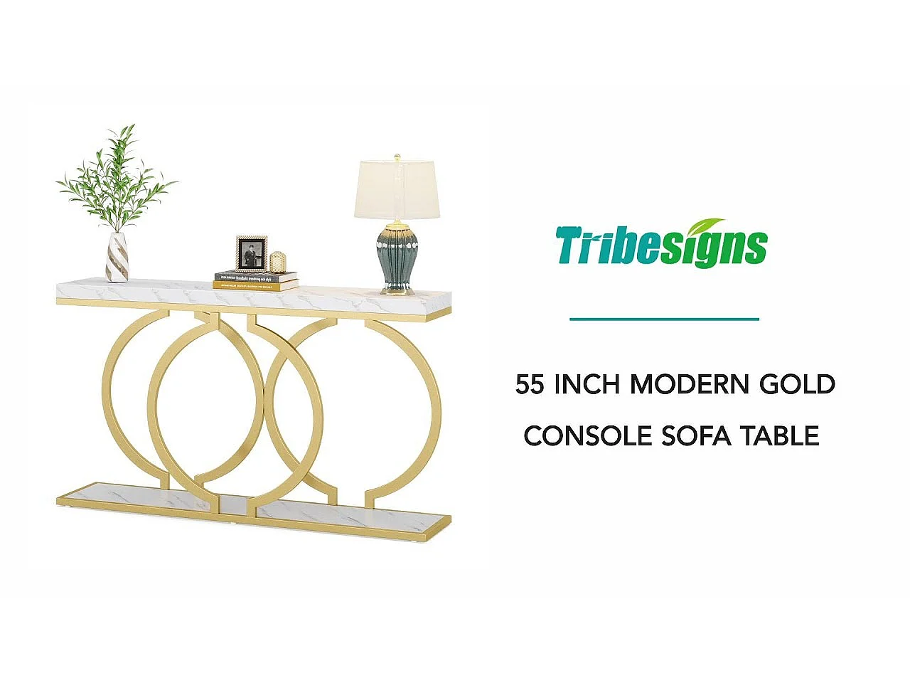 Tribesigns 140cm gouden consoletafel, moderne haltafel met gouden metalen O-vormige poten, haltafel voor woonkamer, hal, gang, 140 x 30 x 80 cm, grijs