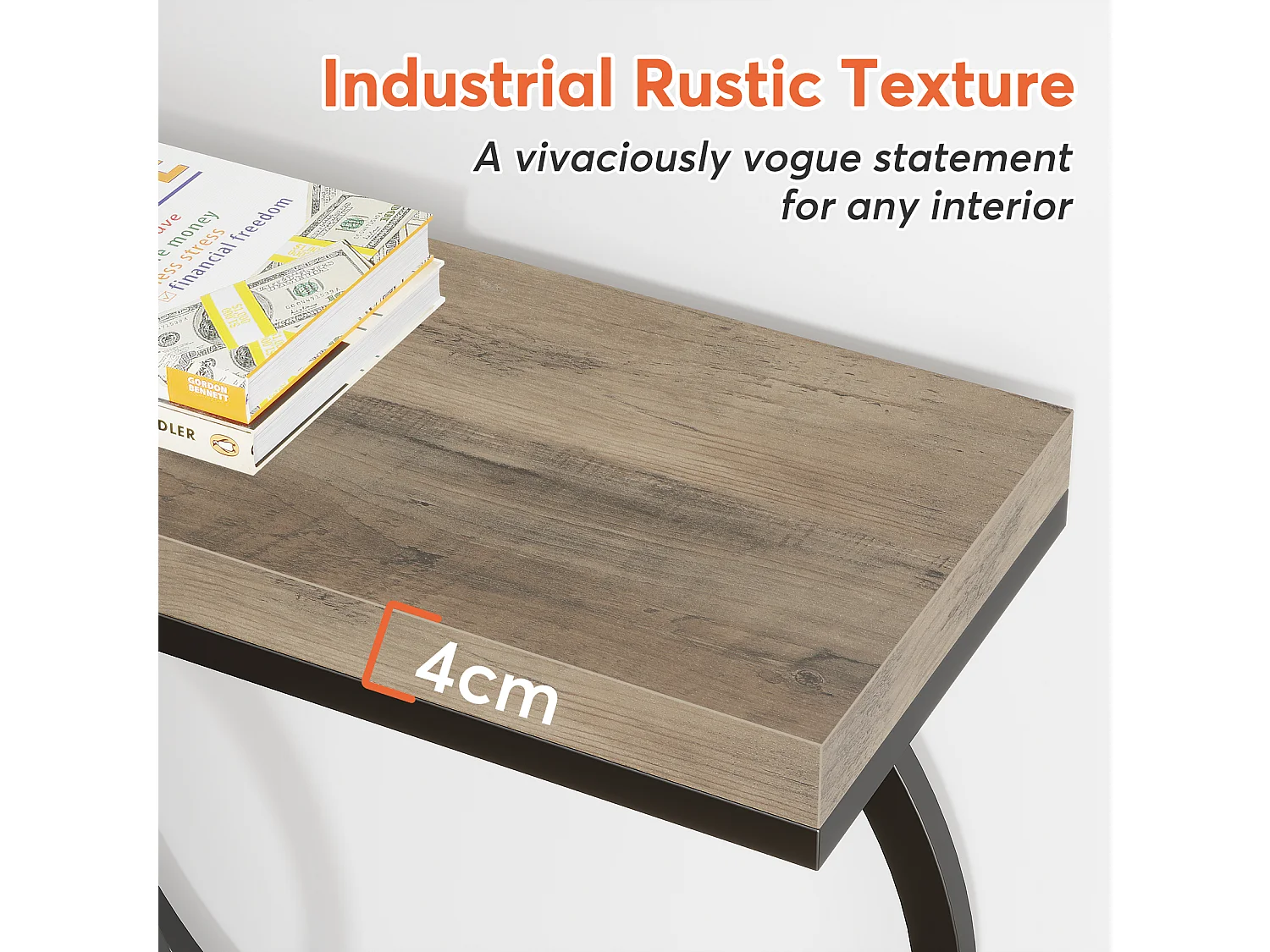 Table Console dorée de 140 cm, Table d'entrée Moderne avec Pieds en métal doré en Forme de O, 140 x 30x 80 cm, Gris