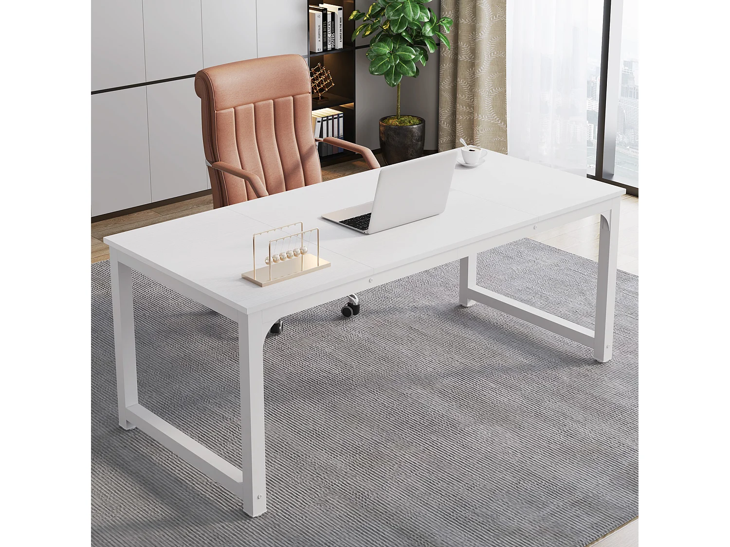 Bureau pour Ordinateur Portable,Table, Bureau d’étude pour Le télétravail, Poste de Travail pour Bureau, Chambre, Facile à Monter, Blanc