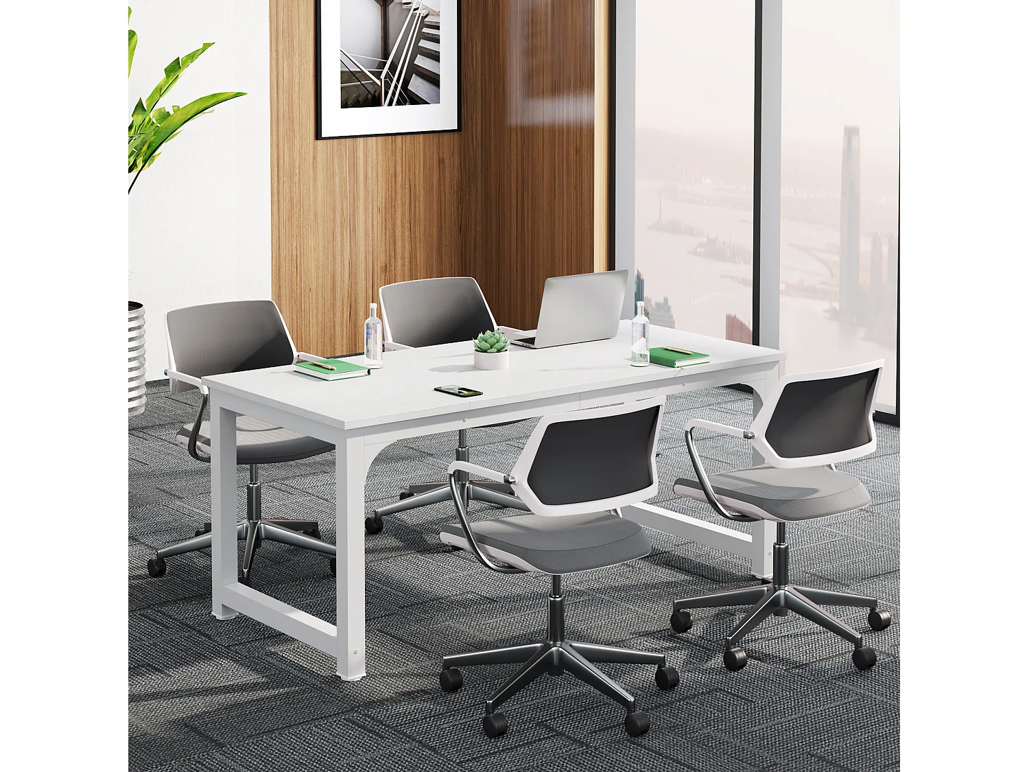 Bureau pour Ordinateur Portable,Table, Bureau d’étude pour Le télétravail, Poste de Travail pour Bureau, Chambre, Facile à Monter, Blanc