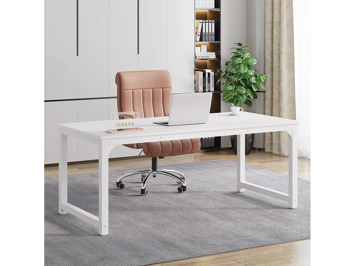 Bureau pour Ordinateur Portable,Table, Bureau d’étude pour Le télétravail, Poste de Travail pour Bureau, Chambre, Facile à Monter, Blanc