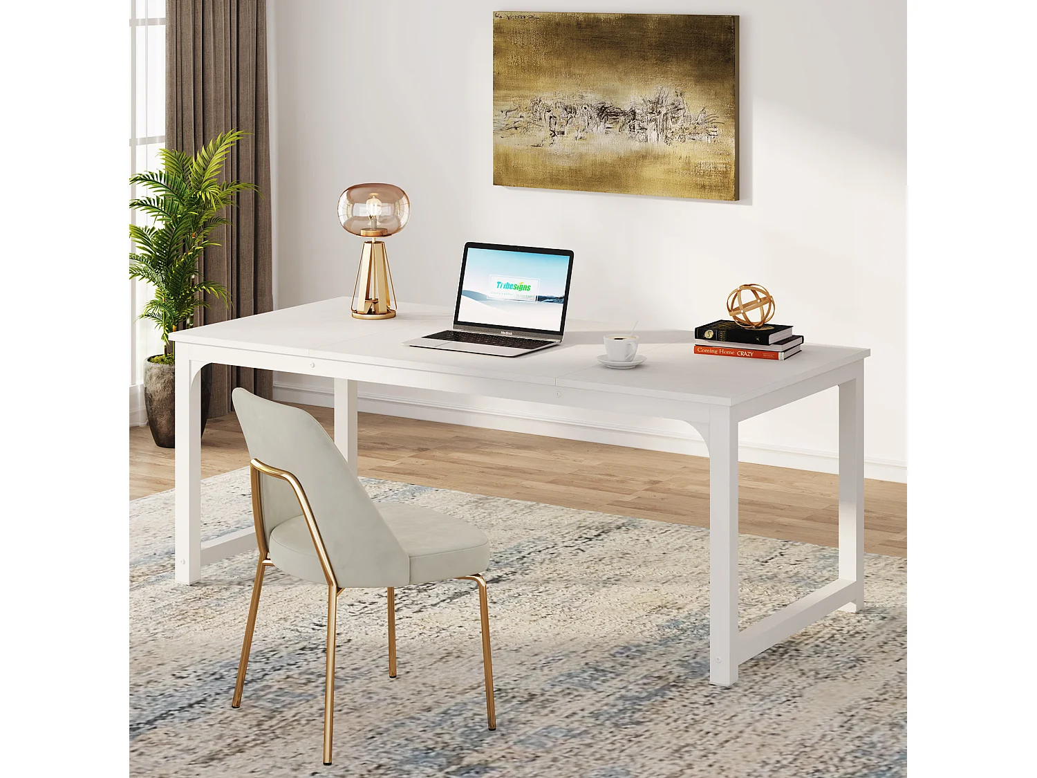 Bureau pour Ordinateur Portable,Table, Bureau d’étude pour Le télétravail, Poste de Travail pour Bureau, Chambre, Facile à Monter, Blanc
