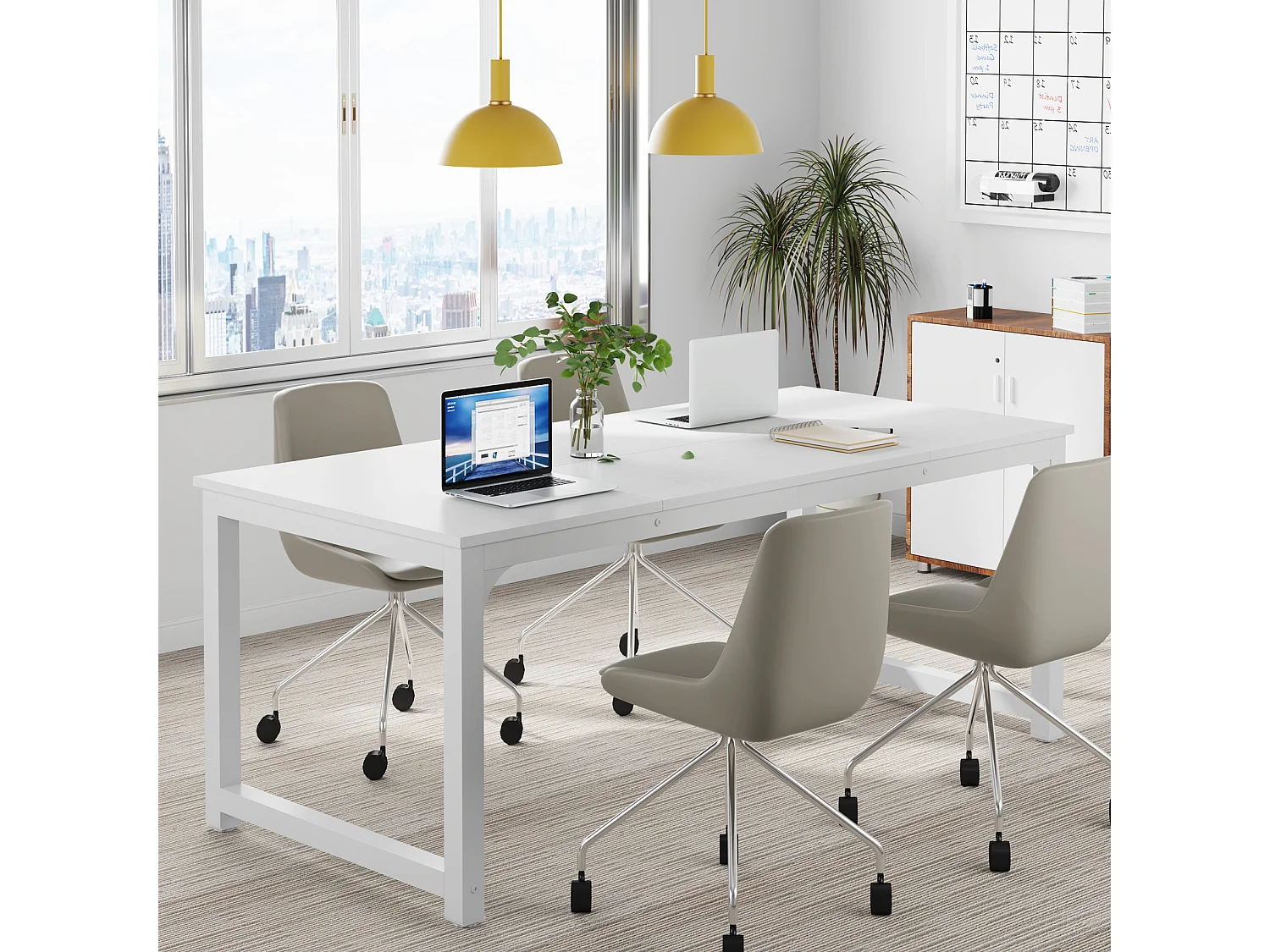 Bureau pour Ordinateur Portable,Table, Bureau d’étude pour Le télétravail, Poste de Travail pour Bureau, Chambre, Facile à Monter, Blanc