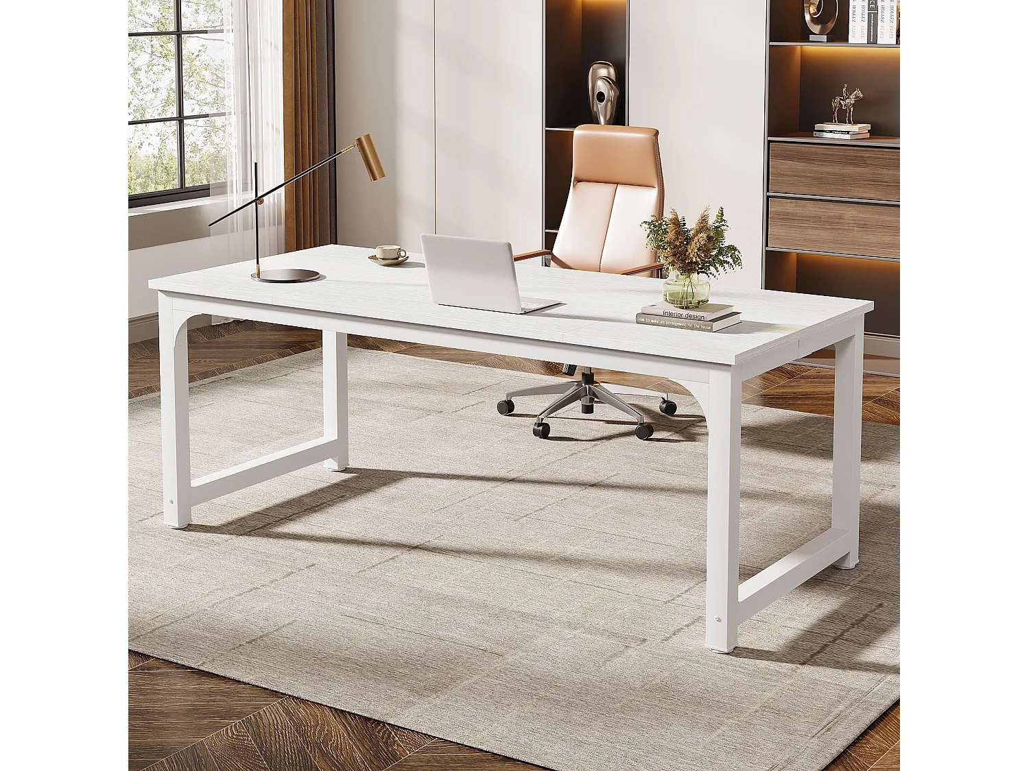 Bureau pour Ordinateur Portable,Table, Bureau d’étude pour Le télétravail, Poste de Travail pour Bureau, Chambre, Facile à Monter (Blanc, 180 x 80 x 75 cm)