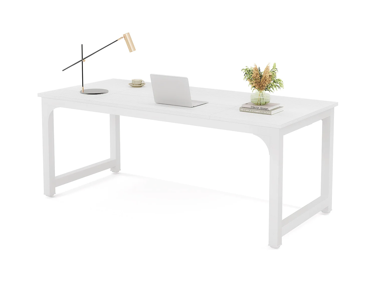 Bureau pour Ordinateur Portable,Table, Bureau d’étude pour Le télétravail, Poste de Travail pour Bureau, Chambre, Facile à Monter (Blanc, 180 x 80 x 75 cm)