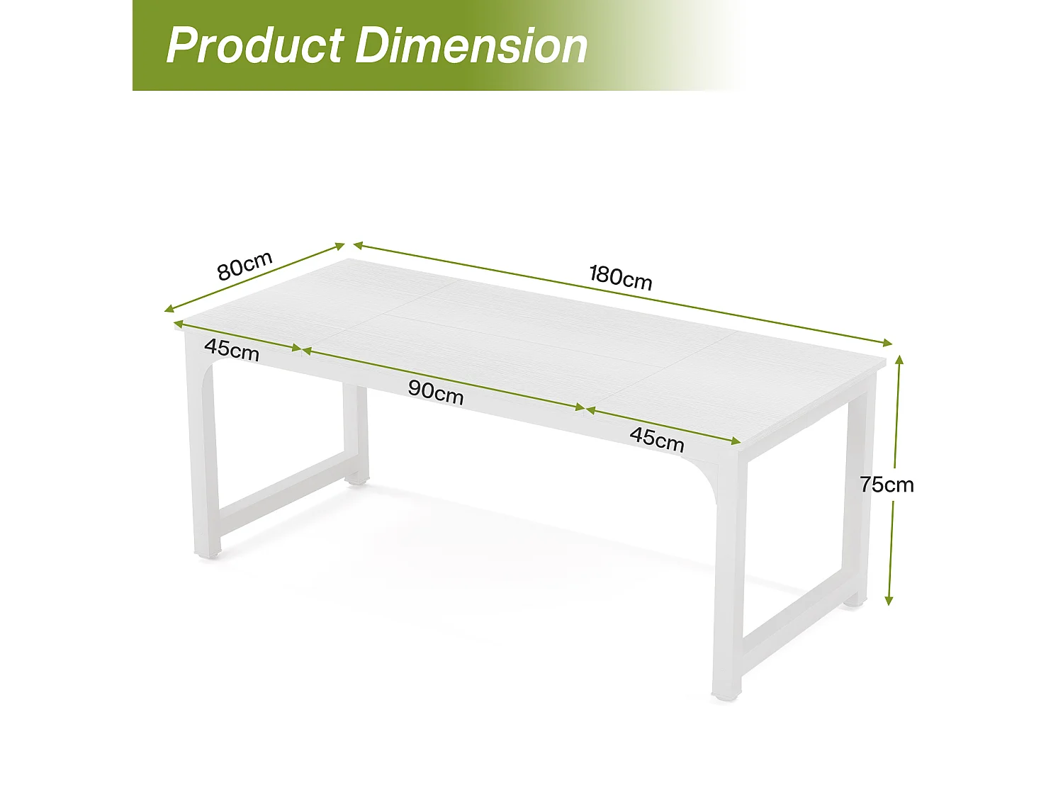 Bureau pour Ordinateur Portable,Table, Bureau d’étude pour Le télétravail, Poste de Travail pour Bureau, Chambre, Facile à Monter (Blanc, 180 x 80 x 75 cm)