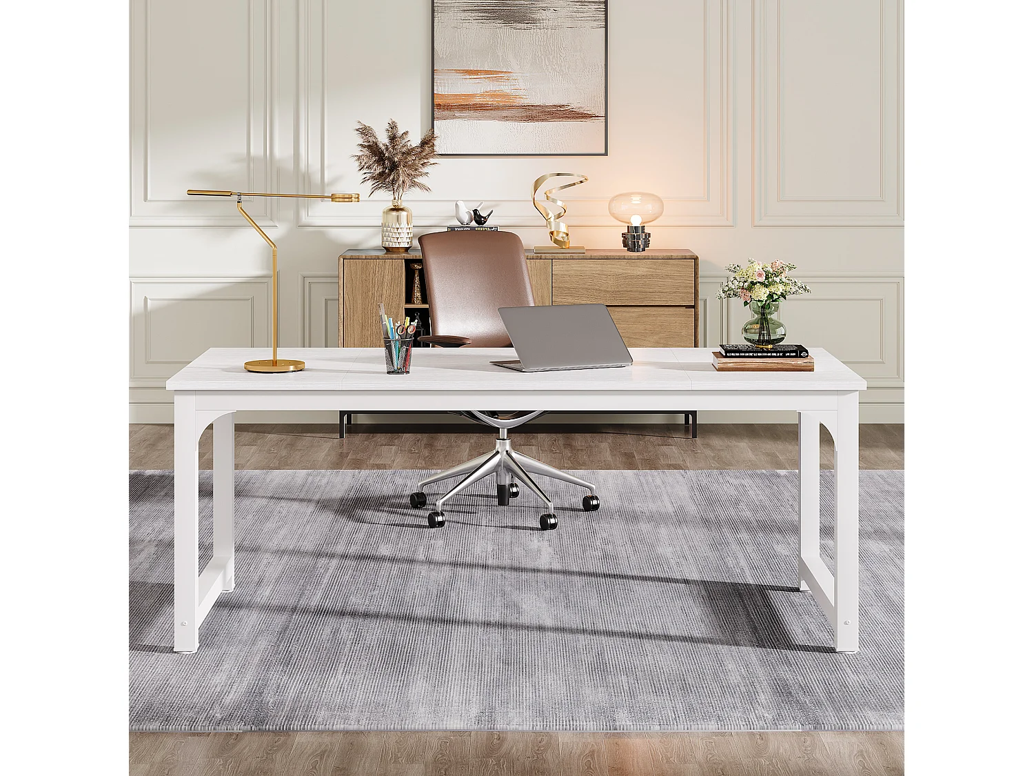 Bureau pour Ordinateur Portable,Table, Bureau d’étude pour Le télétravail, Poste de Travail pour Bureau, Chambre, Facile à Monter (Blanc, 180 x 80 x 75 cm)