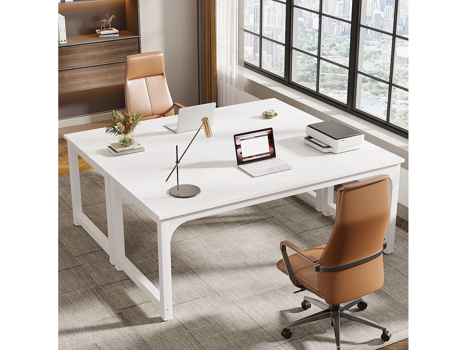 Bureau pour Ordinateur Portable,Table, Bureau d’étude pour Le télétravail, Poste de Travail pour Bureau, Chambre, Facile à Monter (Blanc, 180 x 80 x 75 cm)