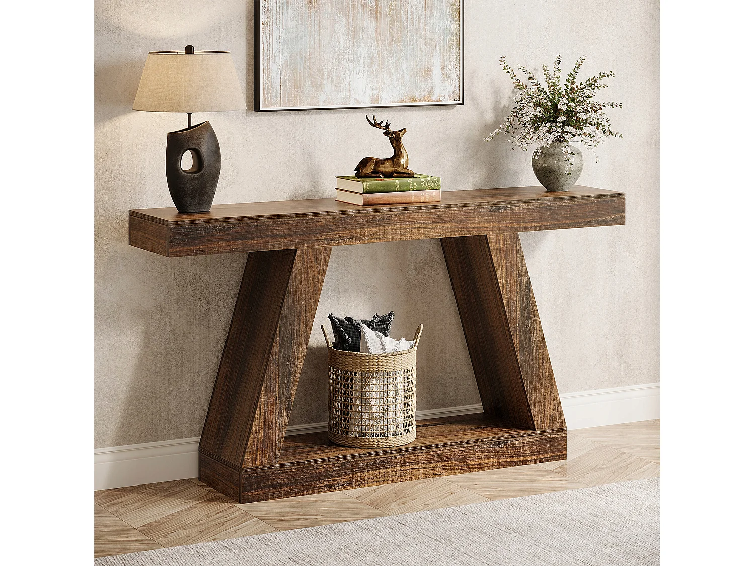 Table Console 140 x 30 x 80 cm, Table d'appoint, Table de Couloir, Table Console avec Espace de Rangement dans l'entrée