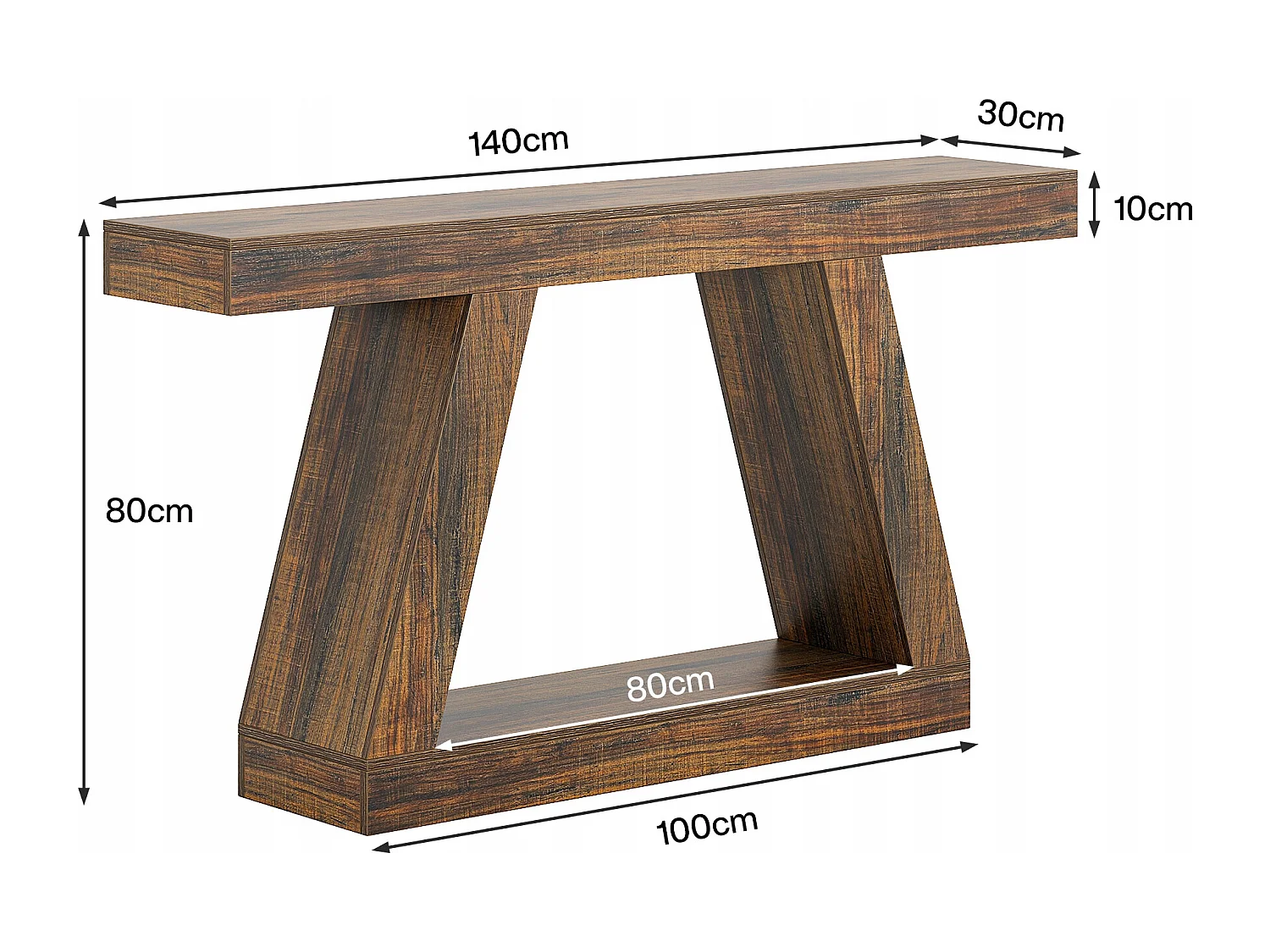 Table Console 140 x 30 x 80 cm, Table d'appoint, Table de Couloir, Table Console avec Espace de Rangement dans l'entrée