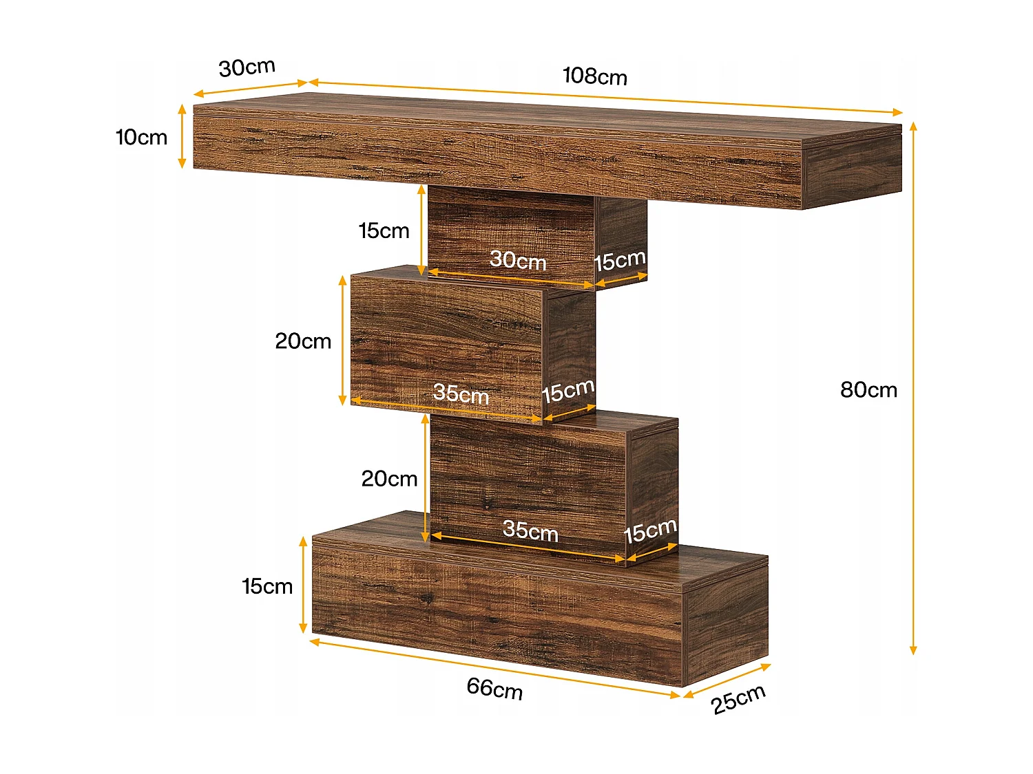 Table console, 108cm Table de canapé en bois étroite derrière le canapé avec base géométrique, table d'entrée industrielle, marron rustique