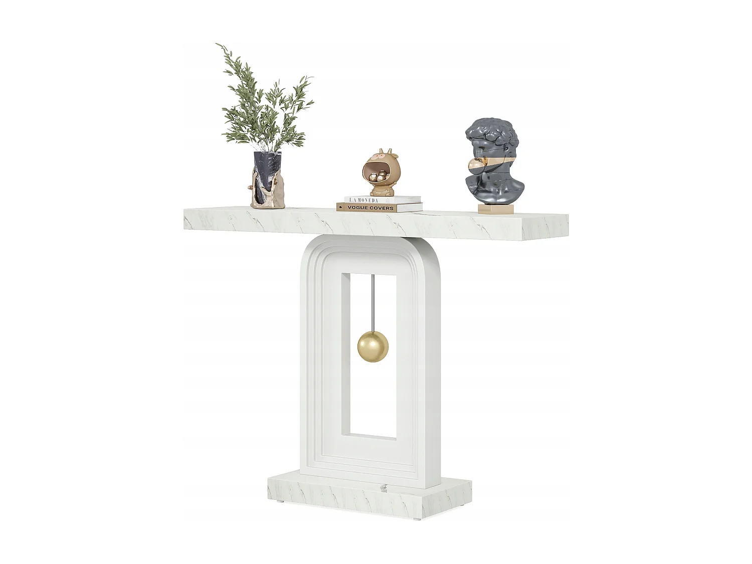 Table Console Meuble Entree, 100cm Impression Marbre de Couloir Table D'entrée avec Base en Forme de Pendule