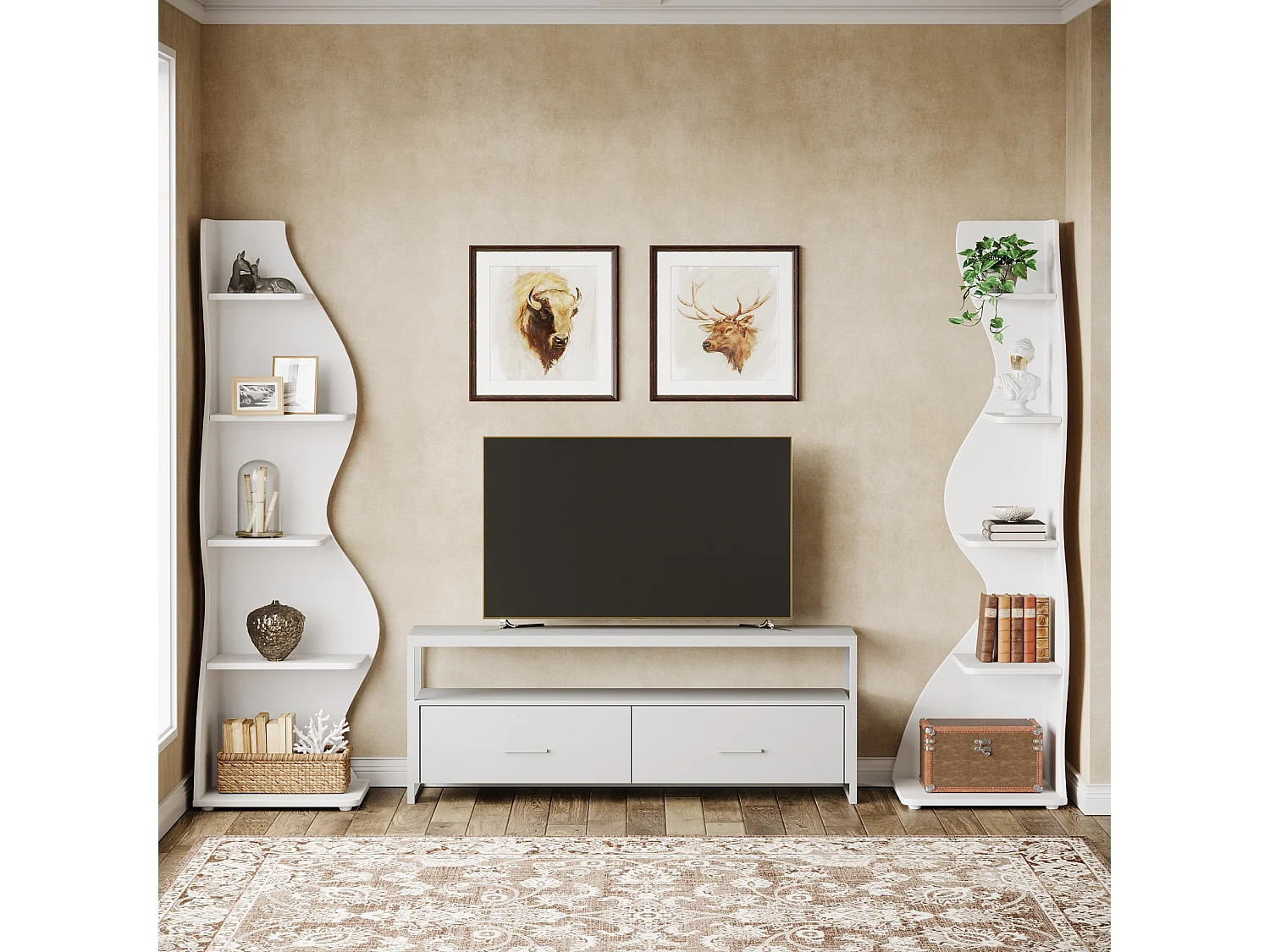 Étagère d'angle Moderne à 5 Niveaux, Petite Bibliothèque d'angle élégante, Support de Plante unité d'organisation avec Forme Unique, Blanc