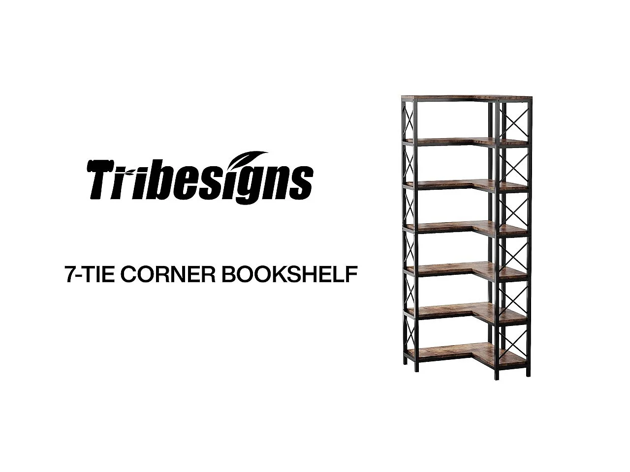 Bibliothèque d'angle, Grande étagère d'angle Industrielle, étagère d'angle sur Pied avec Cadre en métal pour Salon