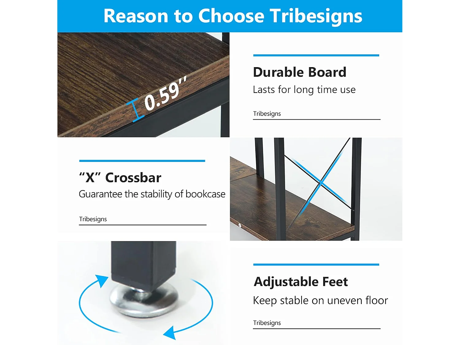 Tribesigns Hoekboekenkast, Grote Industriële Hoekplank, Vrijstaande Hoekplank met Metalen Frame voor Woonkamer, Huis, Kantoor, Rustiek Bruin (5 Planken-Zwart)