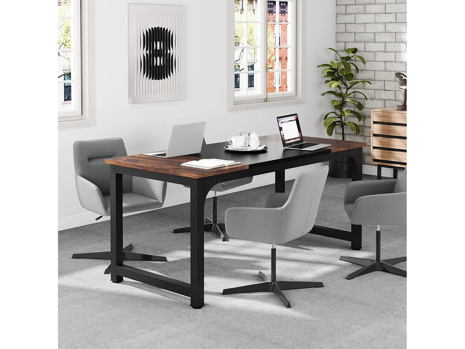 Tribesigns Bureau pour Ordinateur Portable, Table, Bureau d’étude pour Le télétravail, Poste de Travail pour Bureau, Chambre, Facile à Monter, 160 x 80 x 75 cm (Marron Rustique + Noir)