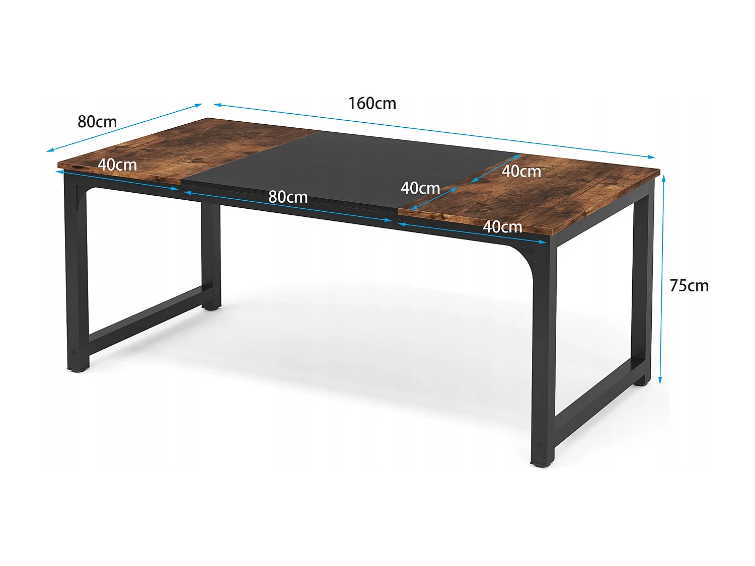 Tribesigns Bureau pour Ordinateur Portable, Table, Bureau d’étude pour Le télétravail, Poste de Travail pour Bureau, Chambre, Facile à Monter, 160 x 80 x 75 cm (Marron Rustique + Noir)
