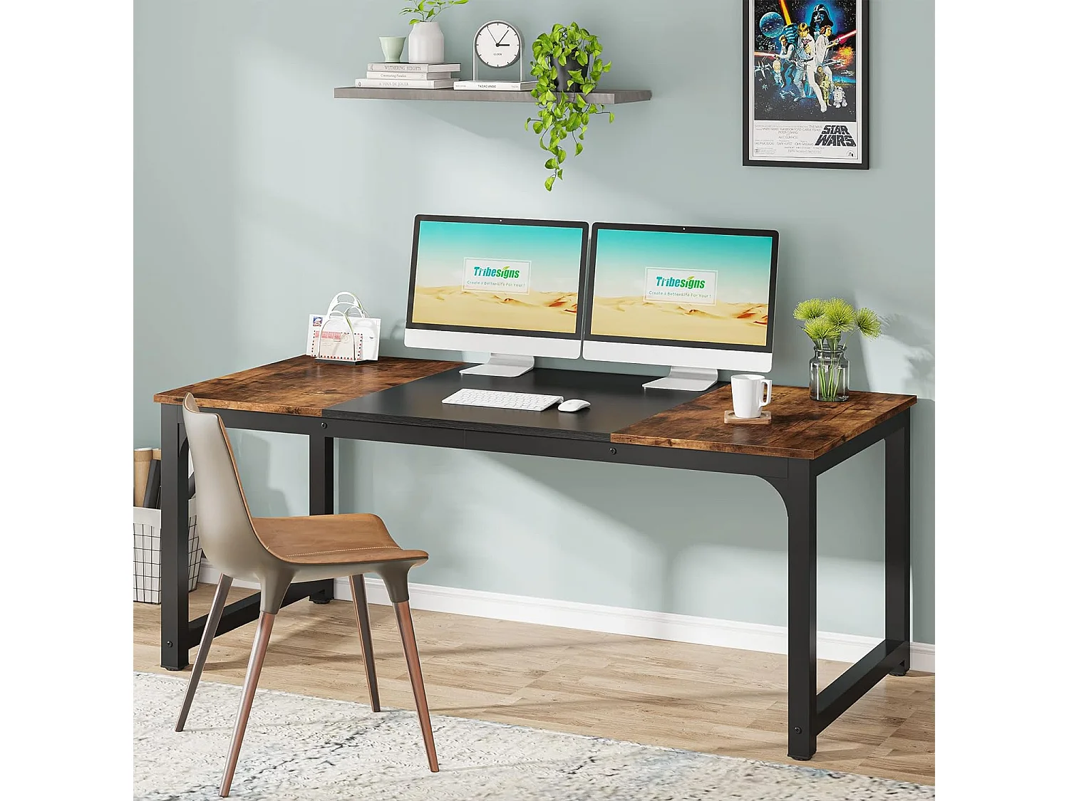 Tribesigns Bureau pour Ordinateur Portable, Table, Bureau d’étude pour Le télétravail, Poste de Travail pour Bureau, Chambre, Facile à Monter, 160 x 80 x 75 cm (Marron Rustique + Noir)