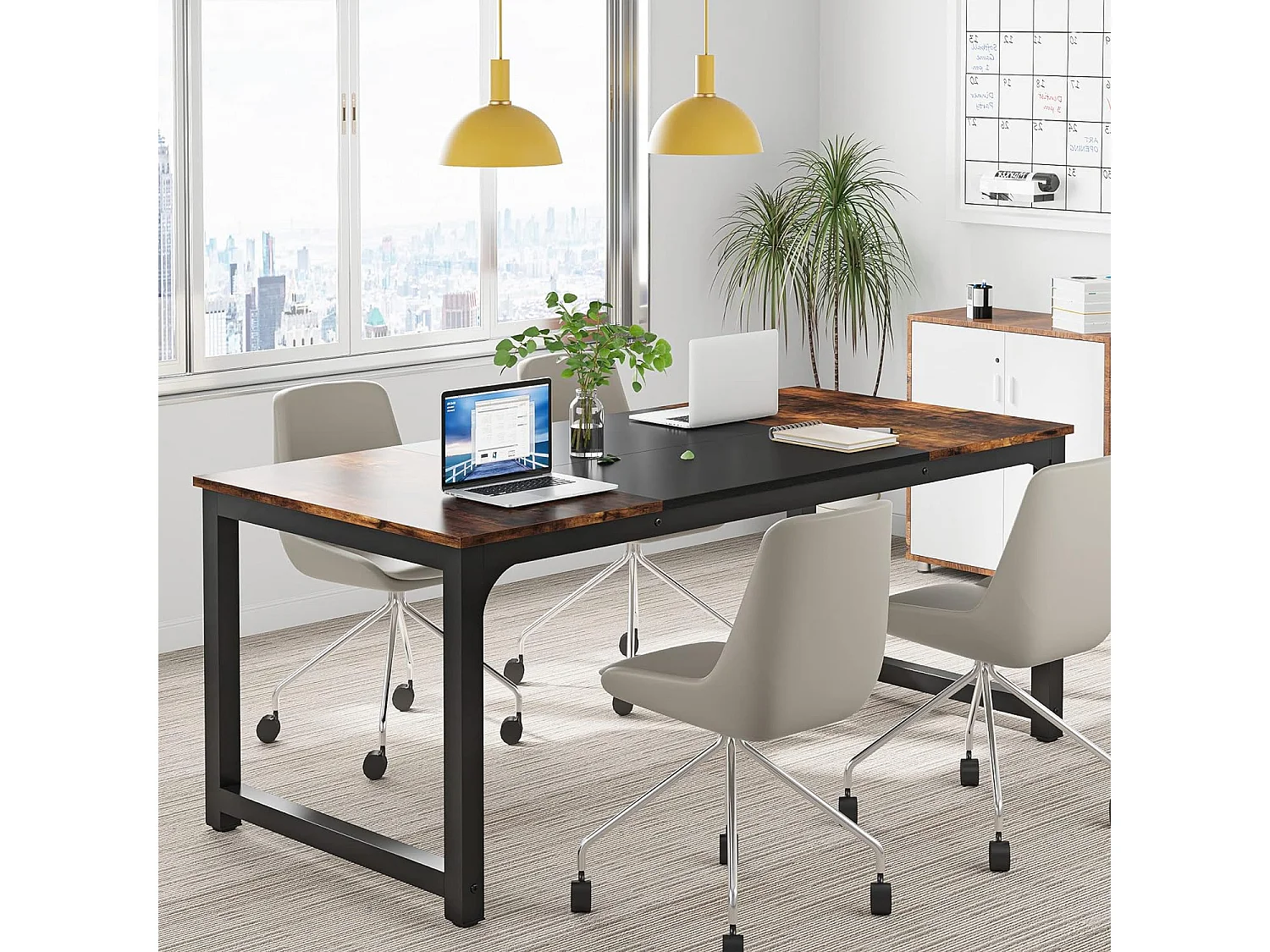 Tribesigns Bureau pour Ordinateur Portable, Table, Bureau d’étude pour Le télétravail, Poste de Travail pour Bureau, Chambre, Facile à Monter, 160 x 80 x 75 cm (Marron Rustique + Noir)