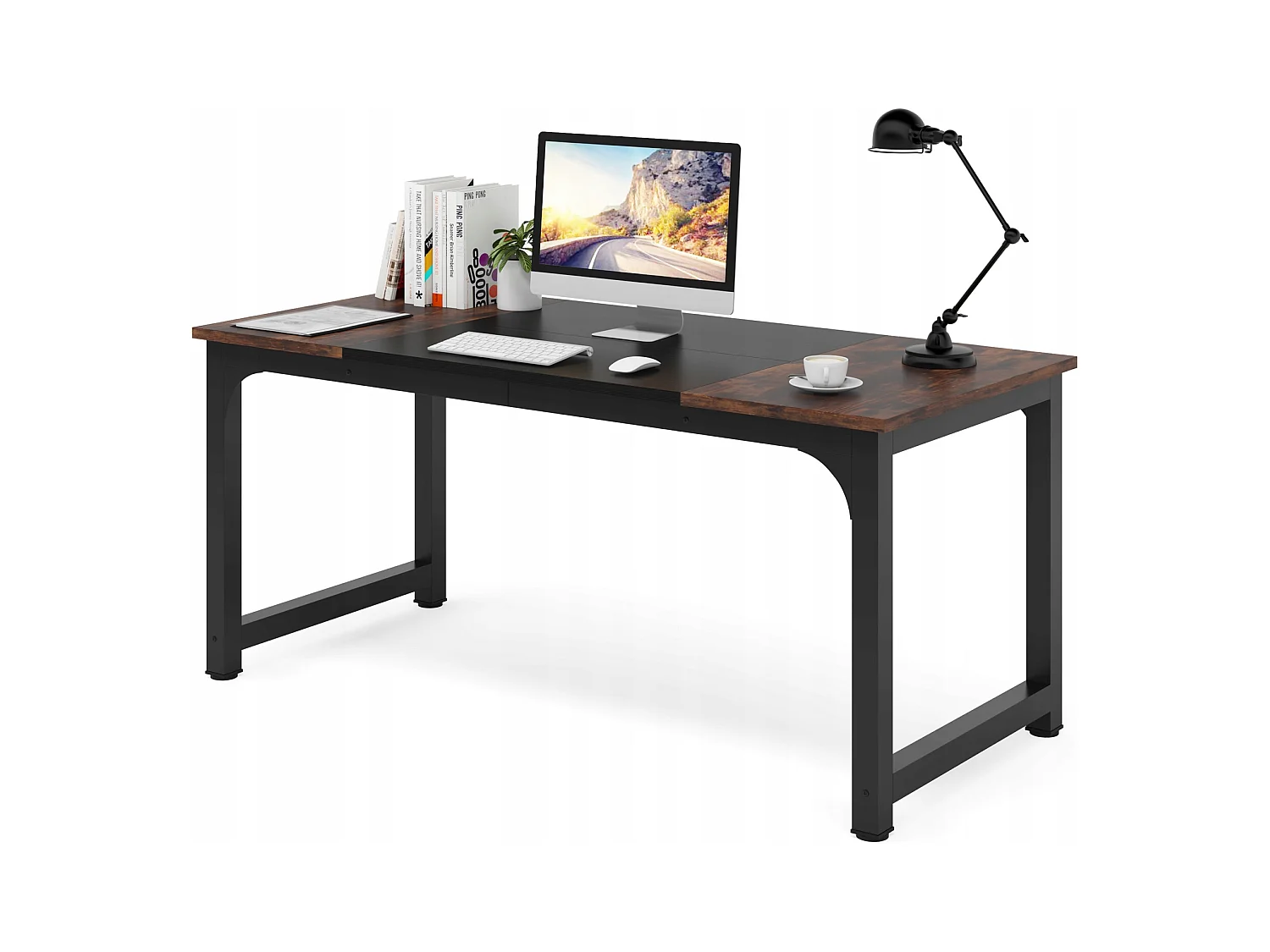 Tribesigns Bureau pour Ordinateur Portable, Table, Bureau d’étude pour Le télétravail, Poste de Travail pour Bureau, Chambre, Facile à Monter, 160 x 80 x 75 cm (Marron Rustique + Noir)