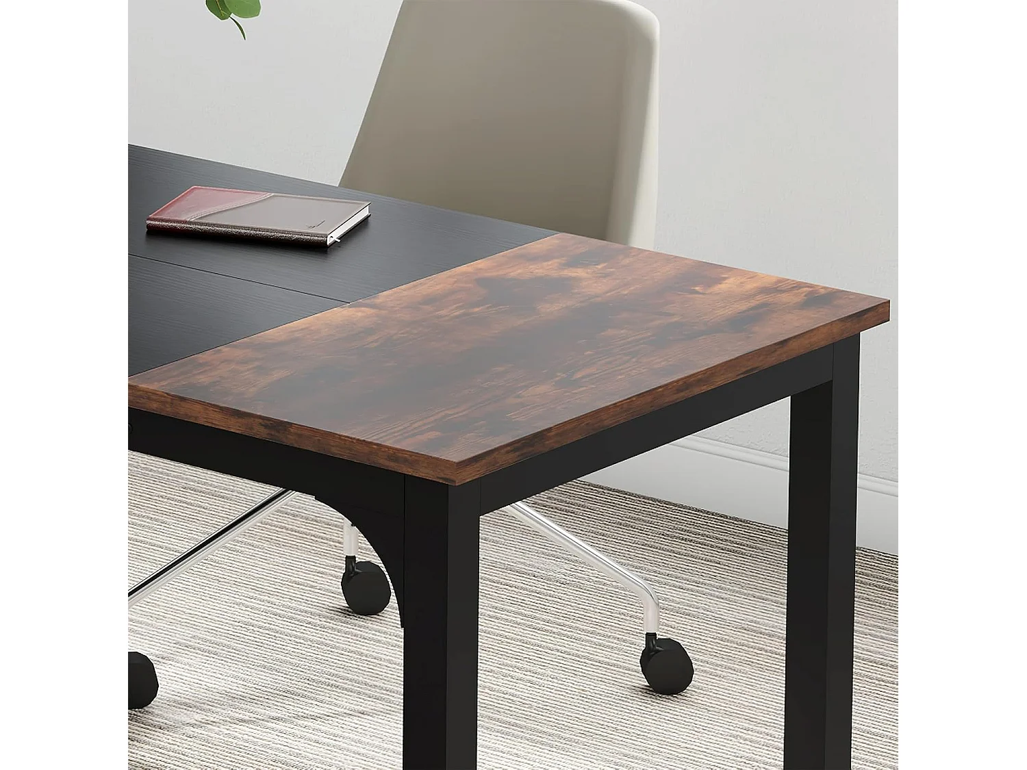 Mesa para portátil, secretária, mesa de estudo para escritório em casa, estação de trabalho para escritório, quarto, fácil de montar, 160 x 80 x 75 cm (castanho rústico + preto)