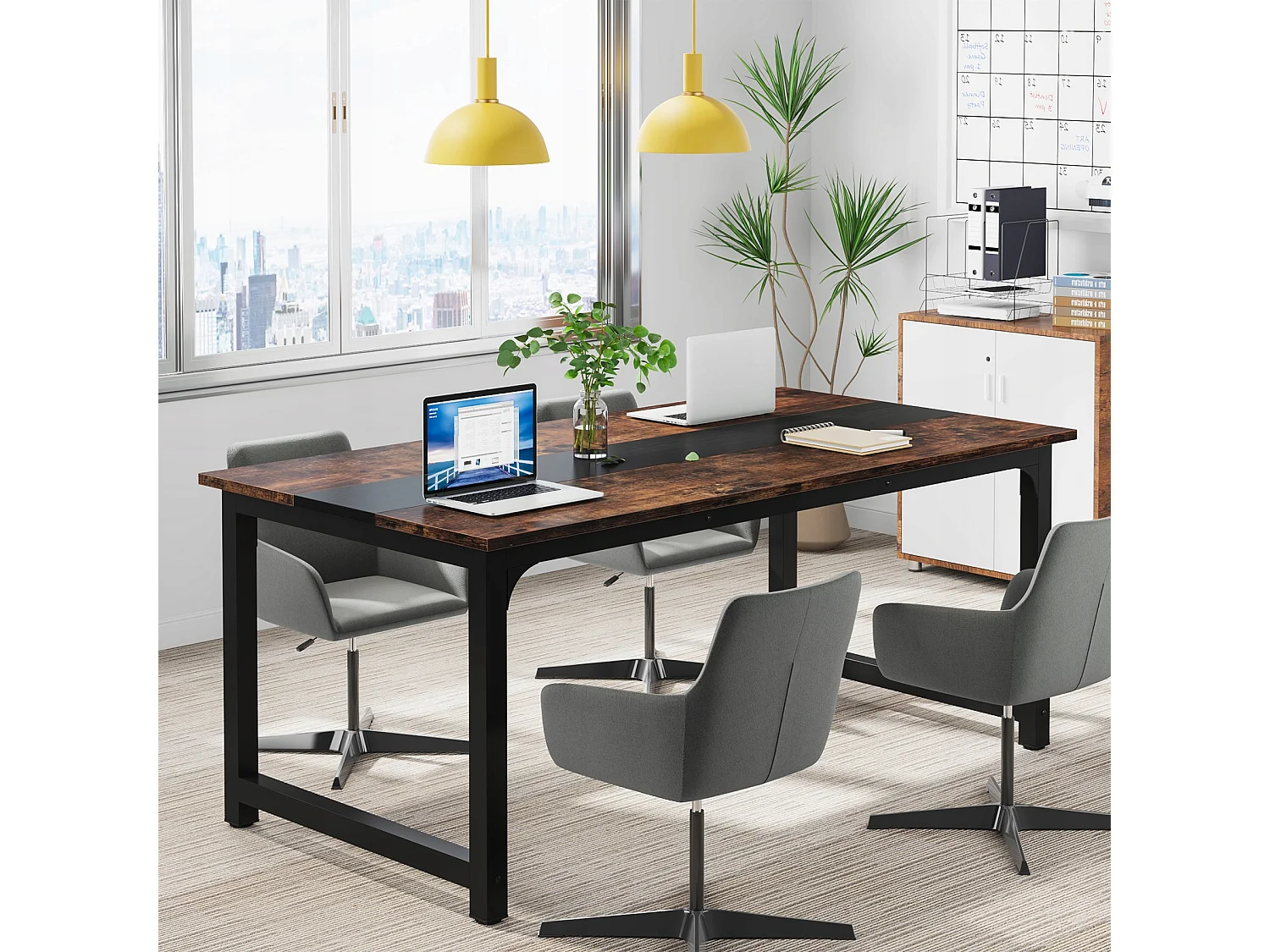 Modern computerbureau, 160 x 80 cm, groot bureau, computertafel, studeertafel, werkplek voor thuiskantoor, rustiek/zwart