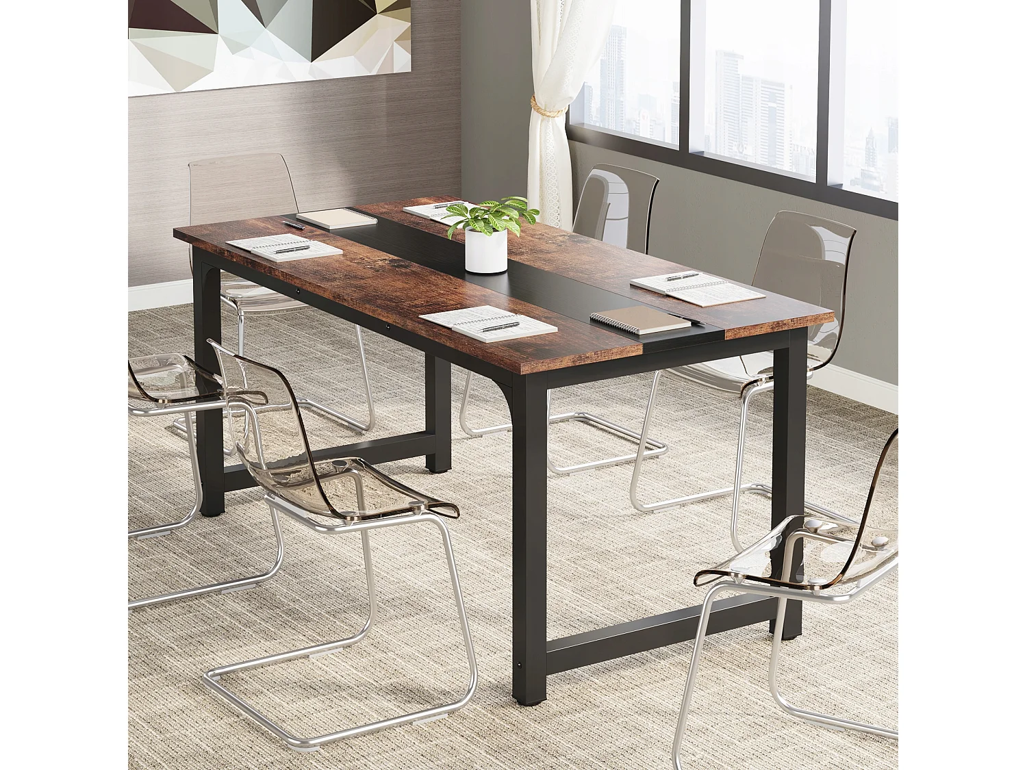 Modern computerbureau, 160 x 80 cm, groot bureau, computertafel, studeertafel, werkplek voor thuiskantoor, rustiek/zwart